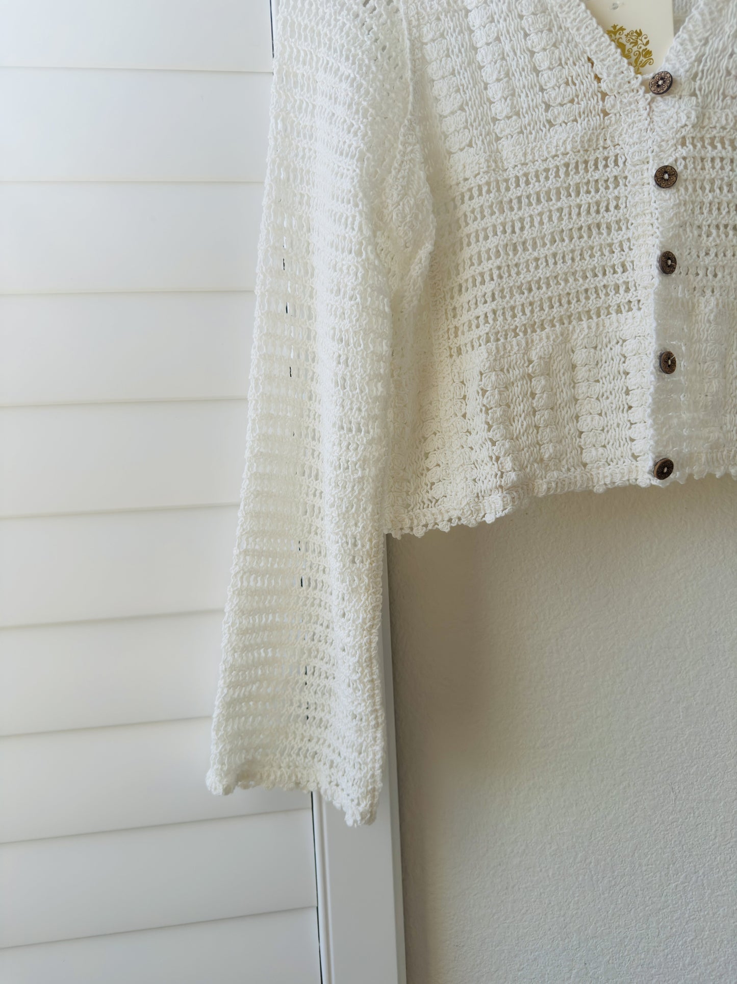 Rebellion Again White Crochet Cropped Cardigan - Size S