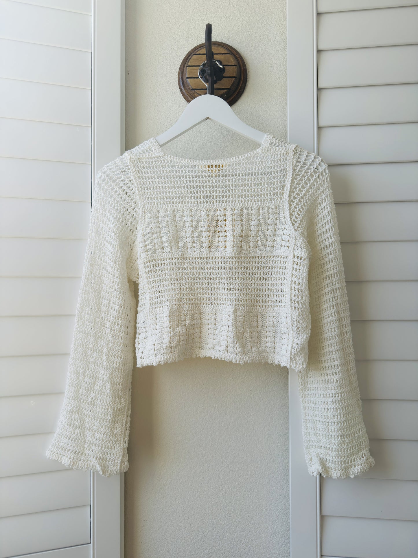 Rebellion Again White Crochet Cropped Cardigan - Size S