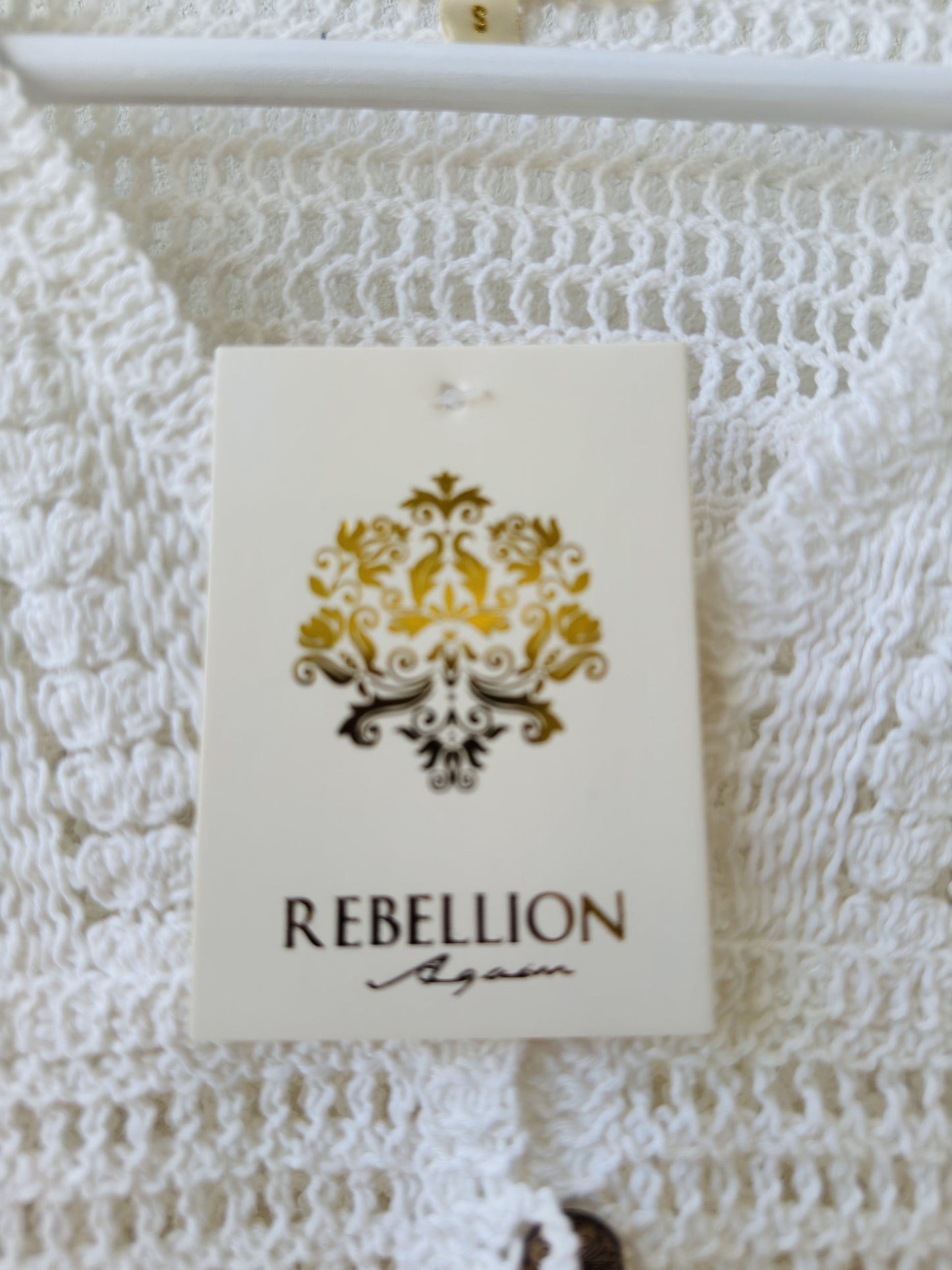 Rebellion Again White Crochet Cropped Cardigan - Size S