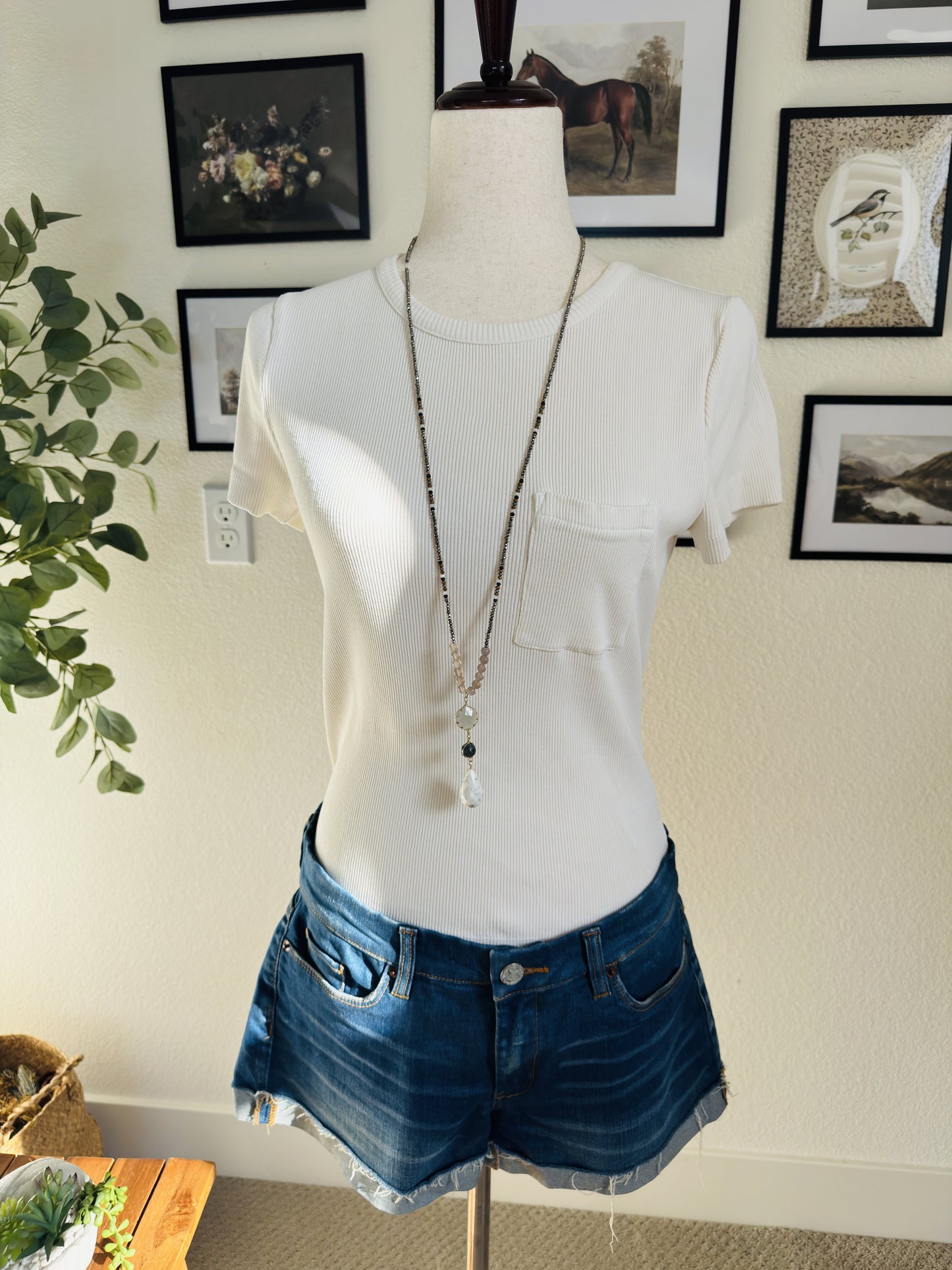 Madewell White Ribbed Pocket Tee - Size M