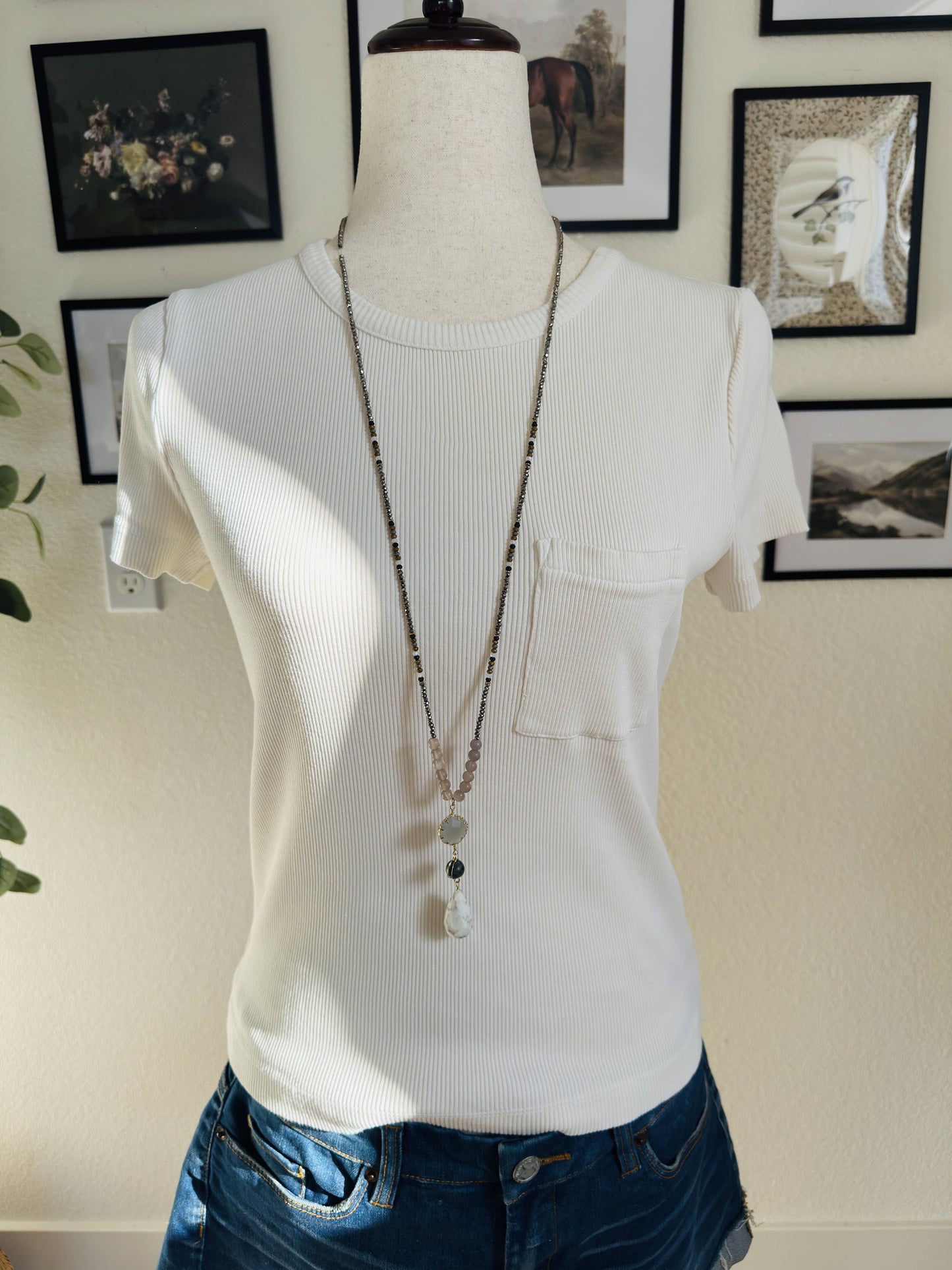 Madewell White Ribbed Pocket Tee - Size M