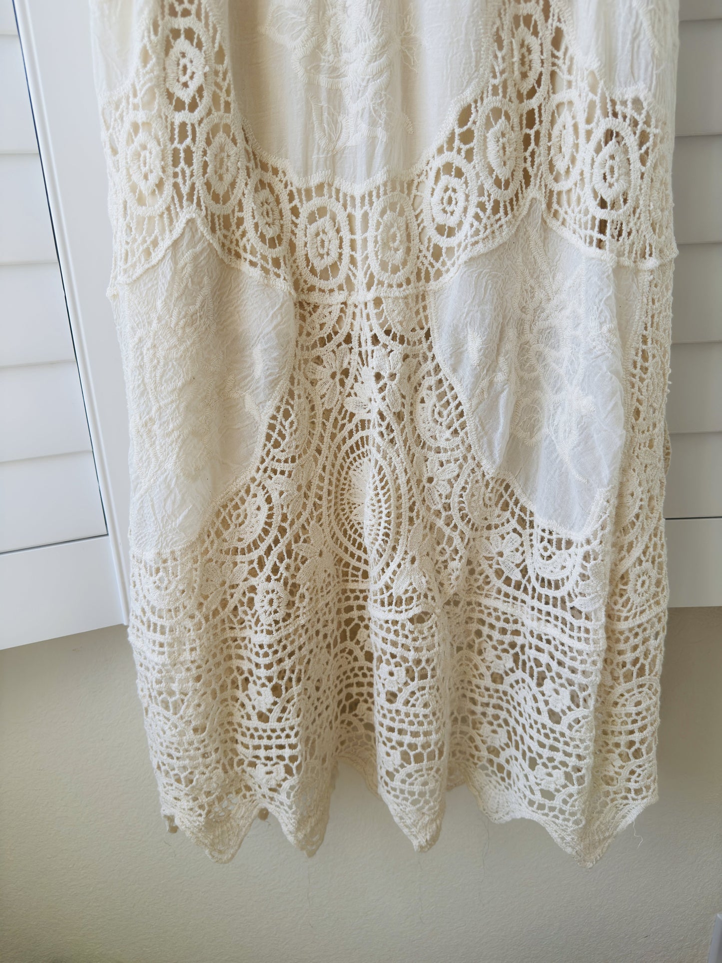 Boutique Cream Crochet Lace Tiered Boho Maxi Skirt - Size M