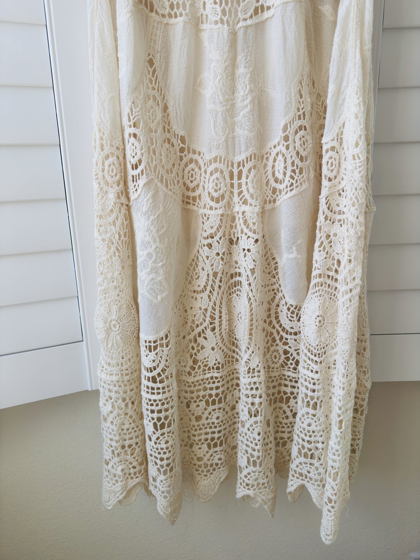 Boutique Cream Crochet Lace Tiered Boho Maxi Skirt - Size M