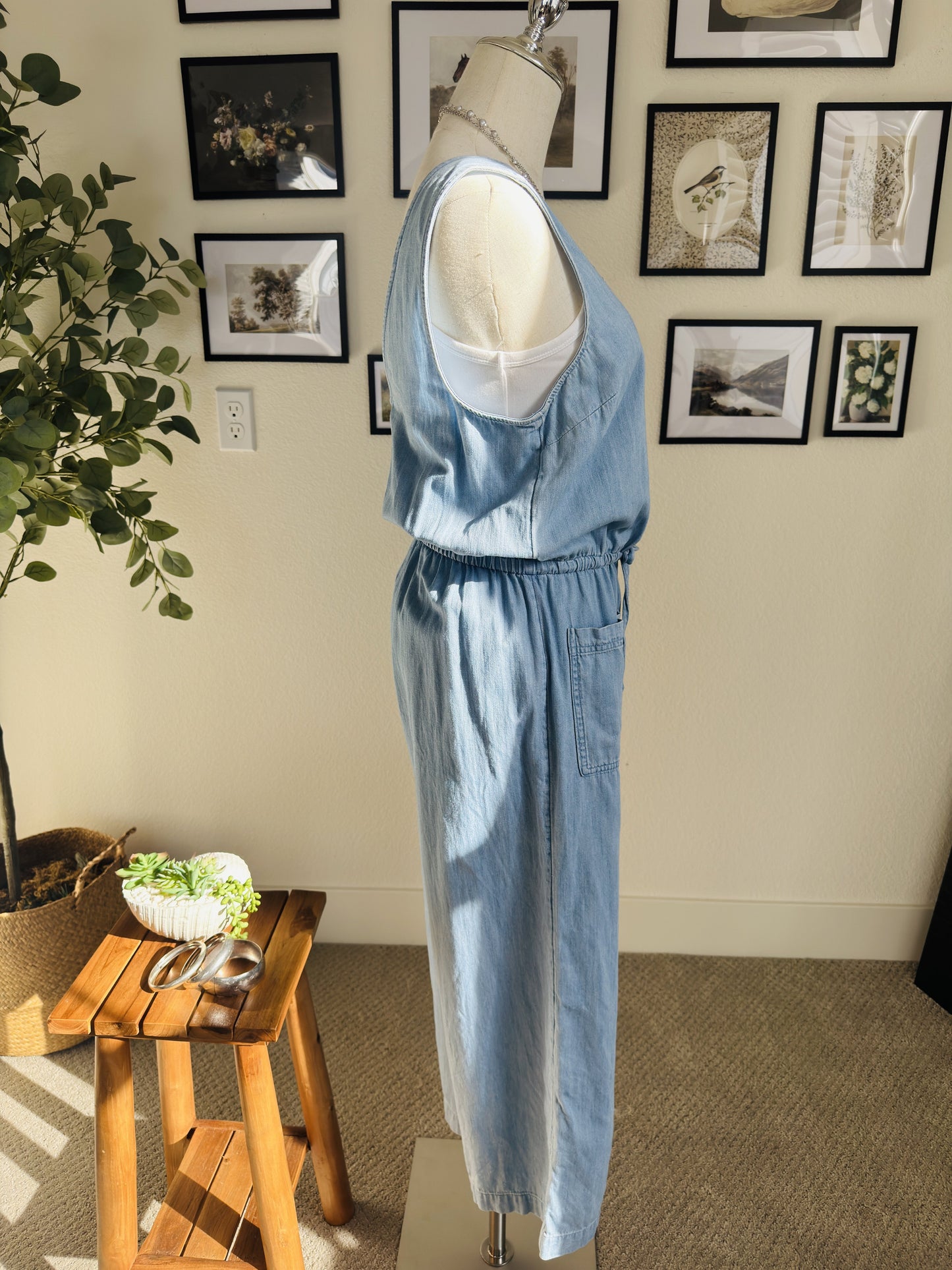 Old Navy Light Wash Cotton Chambray Sleeveless Jumpsuit Size S