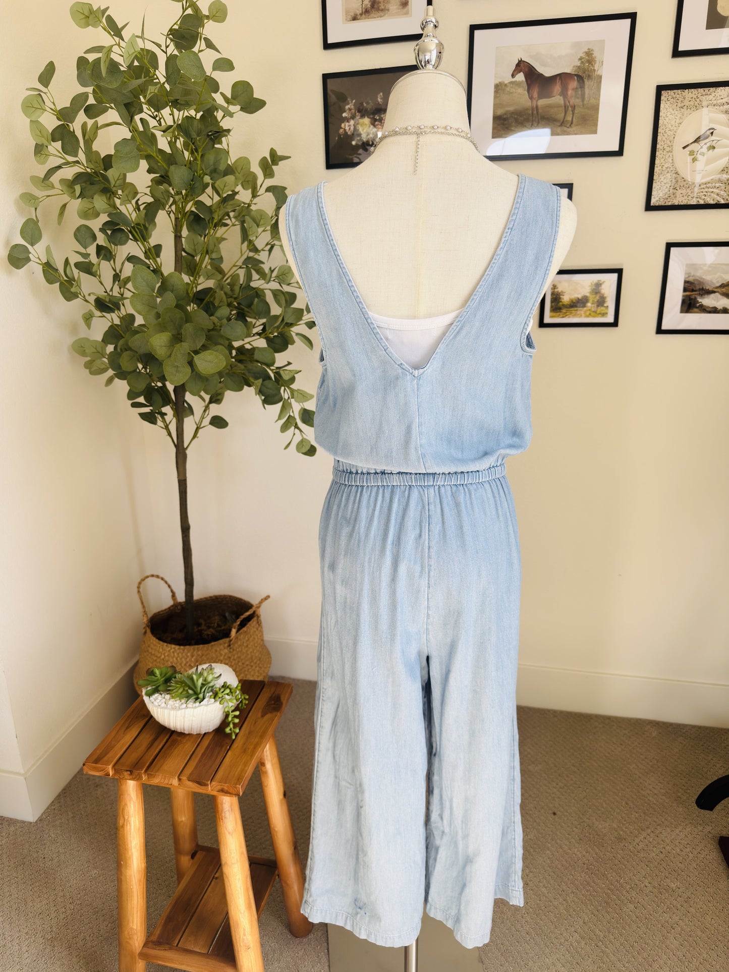 Old Navy Light Wash Cotton Chambray Sleeveless Jumpsuit Size S