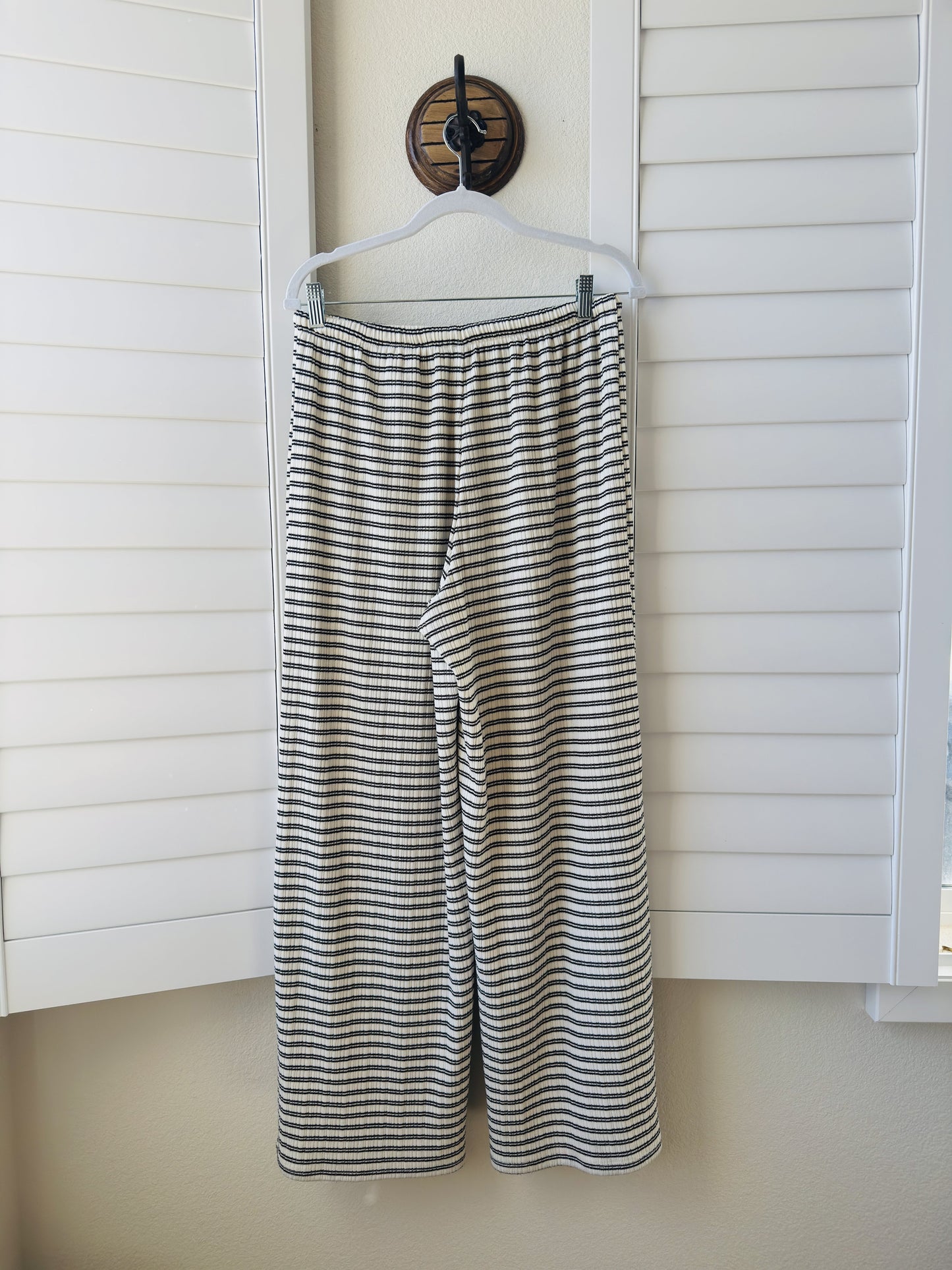 Divided Black and White Striped Ribbed Wide-Leg Pants - Size S