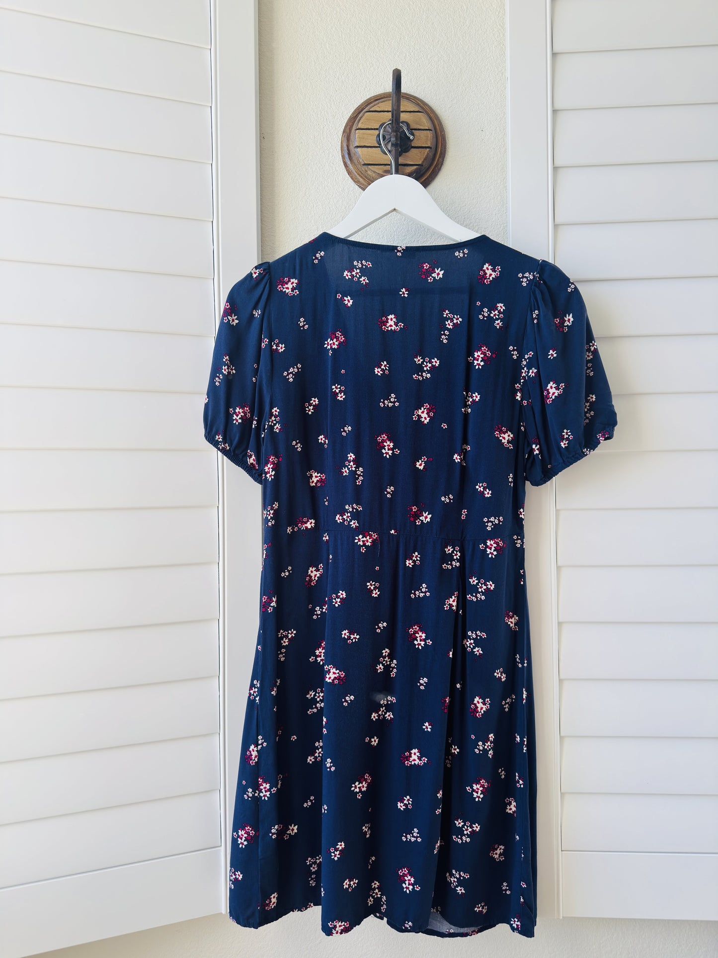 Gap Navy Blue Floral V-Neck Puff Sleeve Dress - Size M