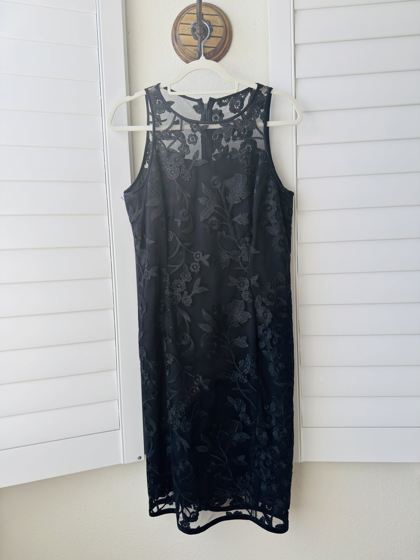 Etcetera Black Embroidered Lace Illusion Dress - Size 8