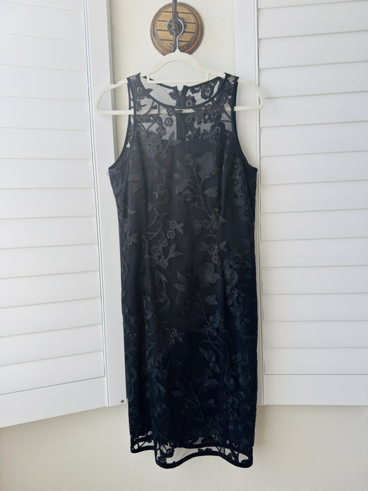 Etcetera Black Embroidered Lace Illusion Dress - Size 8