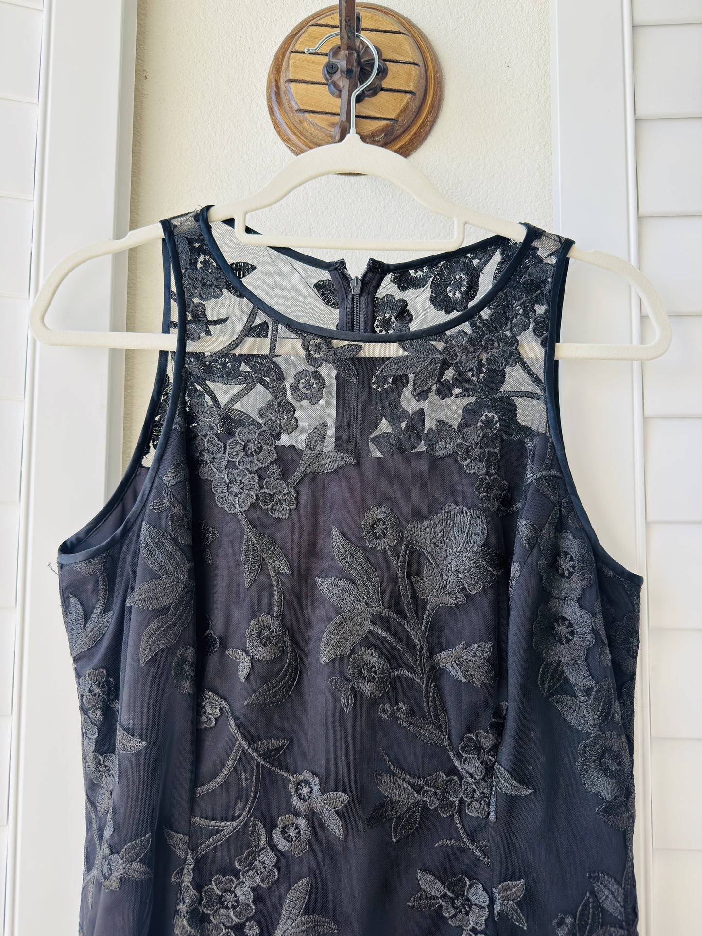 Etcetera Black Embroidered Lace Illusion Dress - Size 8