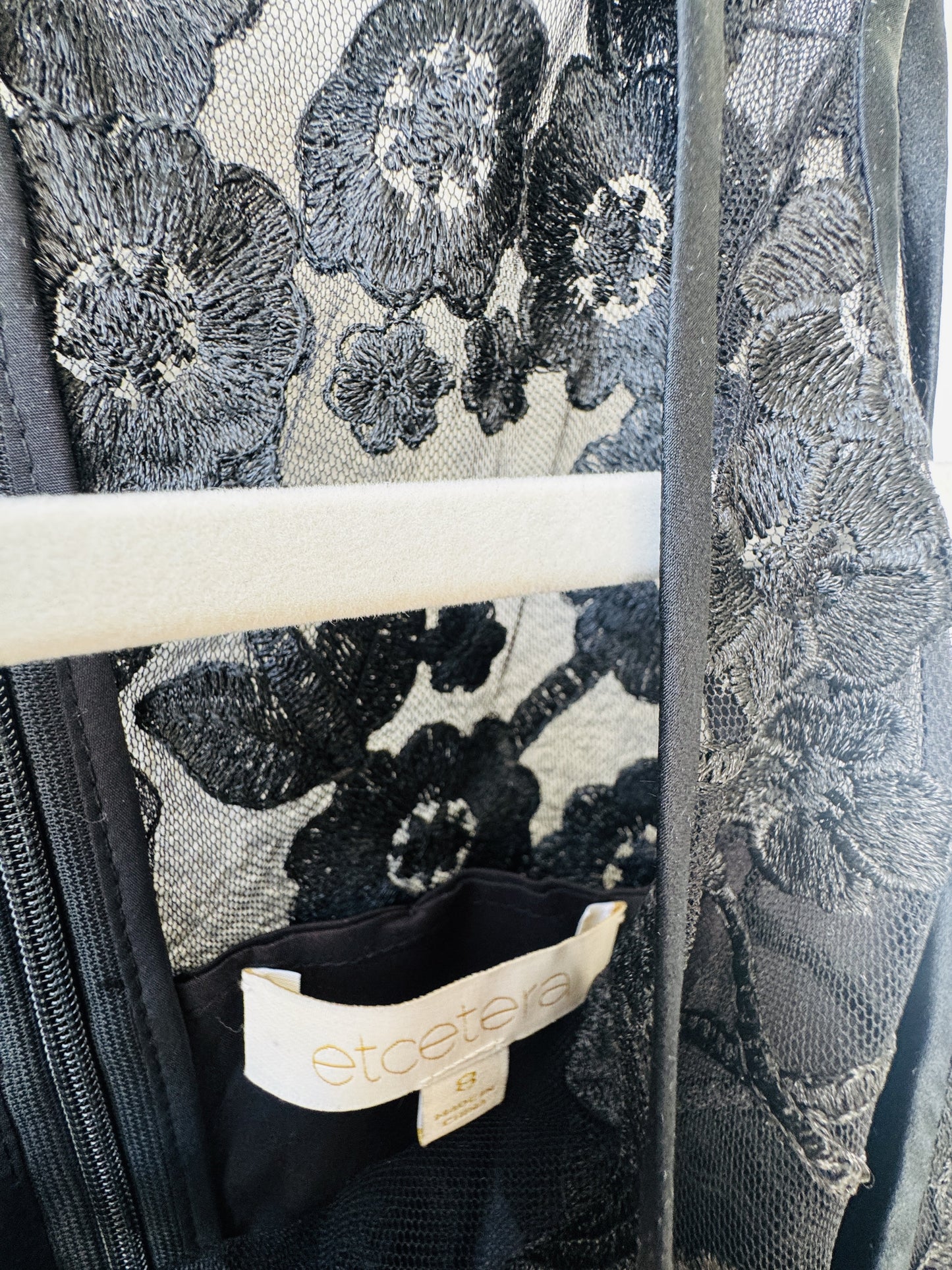 Etcetera Black Embroidered Lace Illusion Dress - Size 8