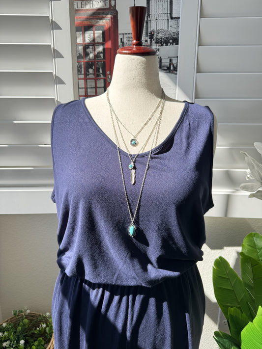 BumbleBella by Jill Martin Navy Blue V-Neck Wide Leg Jumpsuit Size 1X