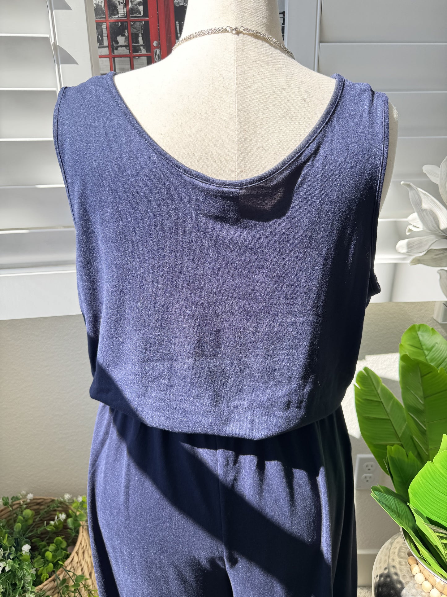 BumbleBella by Jill Martin Navy Blue V-Neck Wide Leg Jumpsuit Size 1X