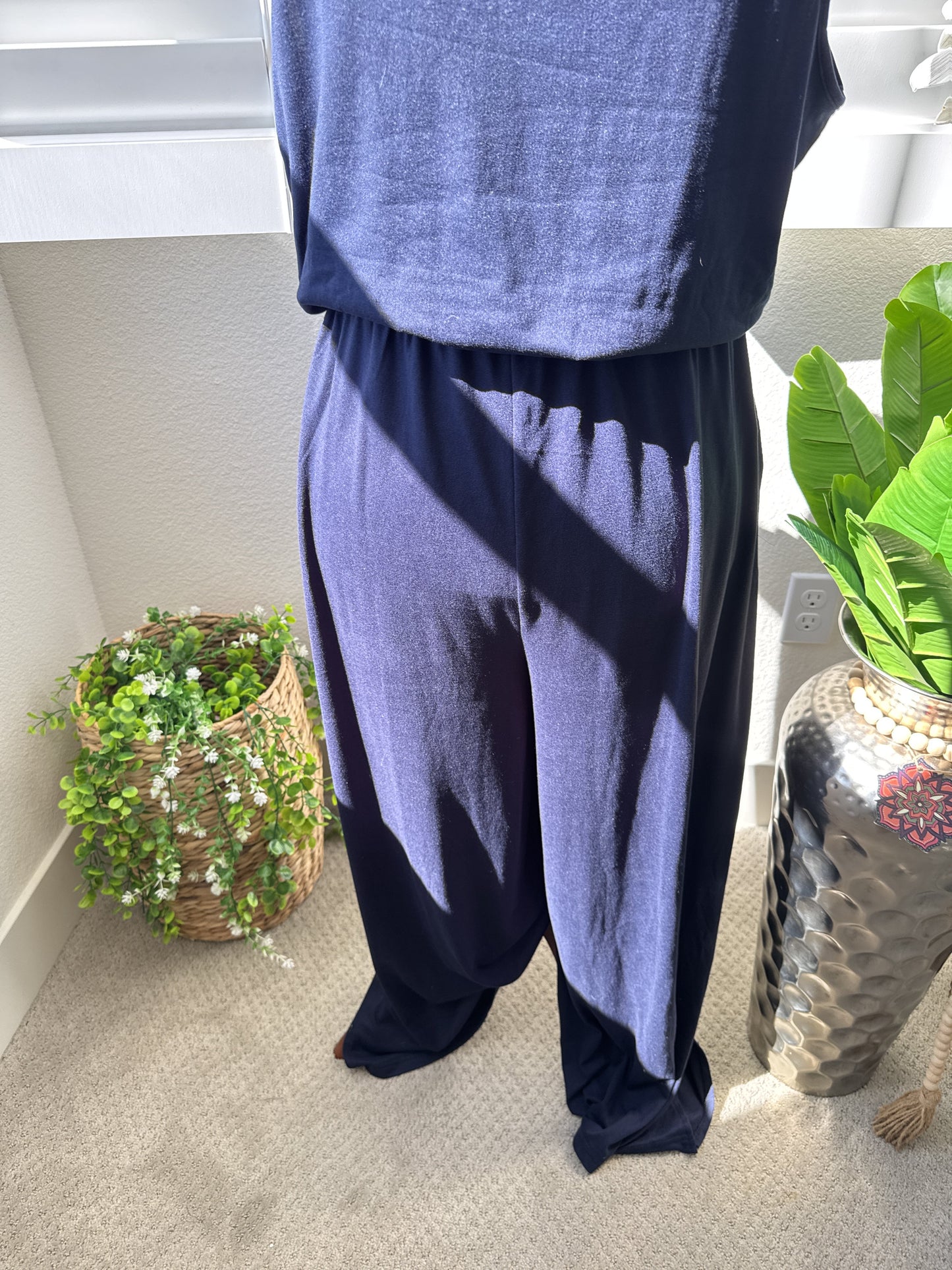BumbleBella by Jill Martin Navy Blue V-Neck Wide Leg Jumpsuit Size 1X