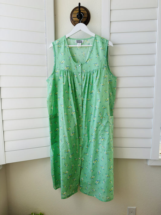 Anthony Richards Green Floral Sleeveless Snap-Front House Dress - Size 1X