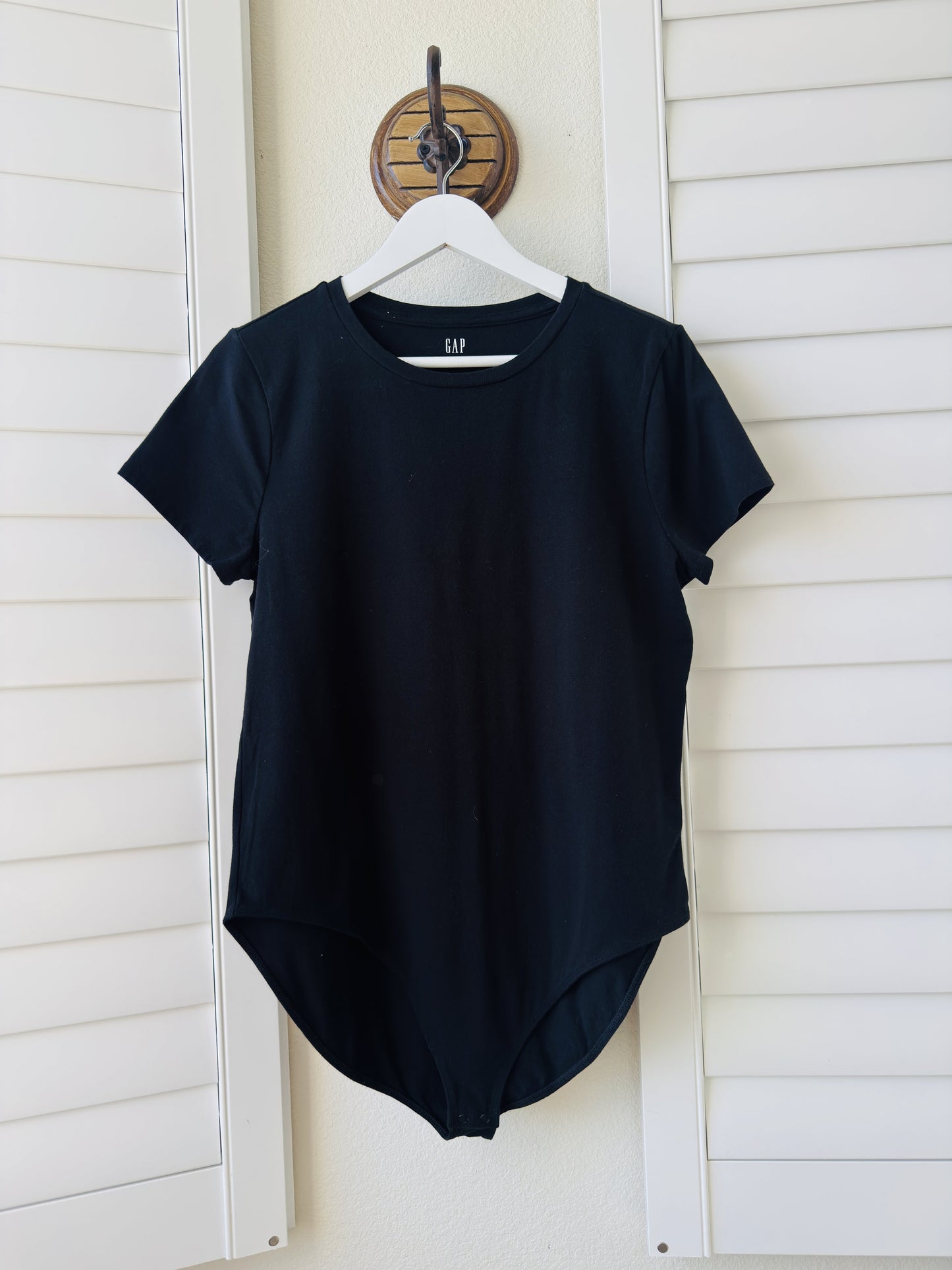 Gap Black Crew Neck Short Sleeve Bodysuit - Size XL