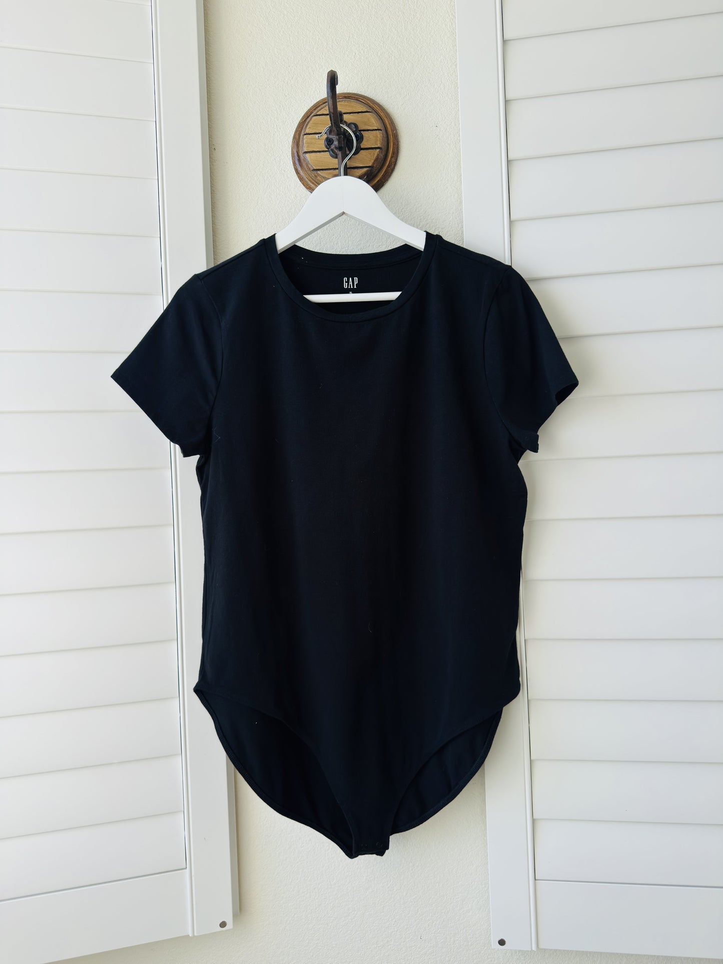 Gap Black Crew Neck Short Sleeve Bodysuit - Size XL