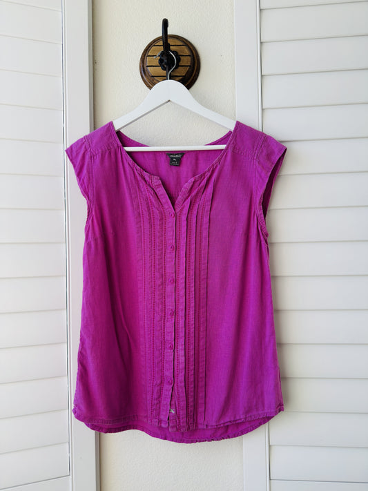 Eddie Bauer Pink Pleated Cap Sleeve Blouse - Size S