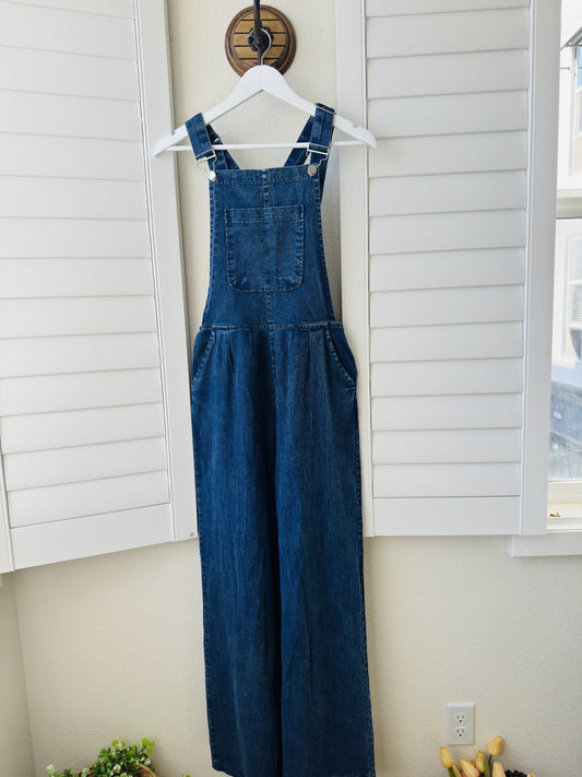 Blue Wide Leg Denim Overalls - Size S