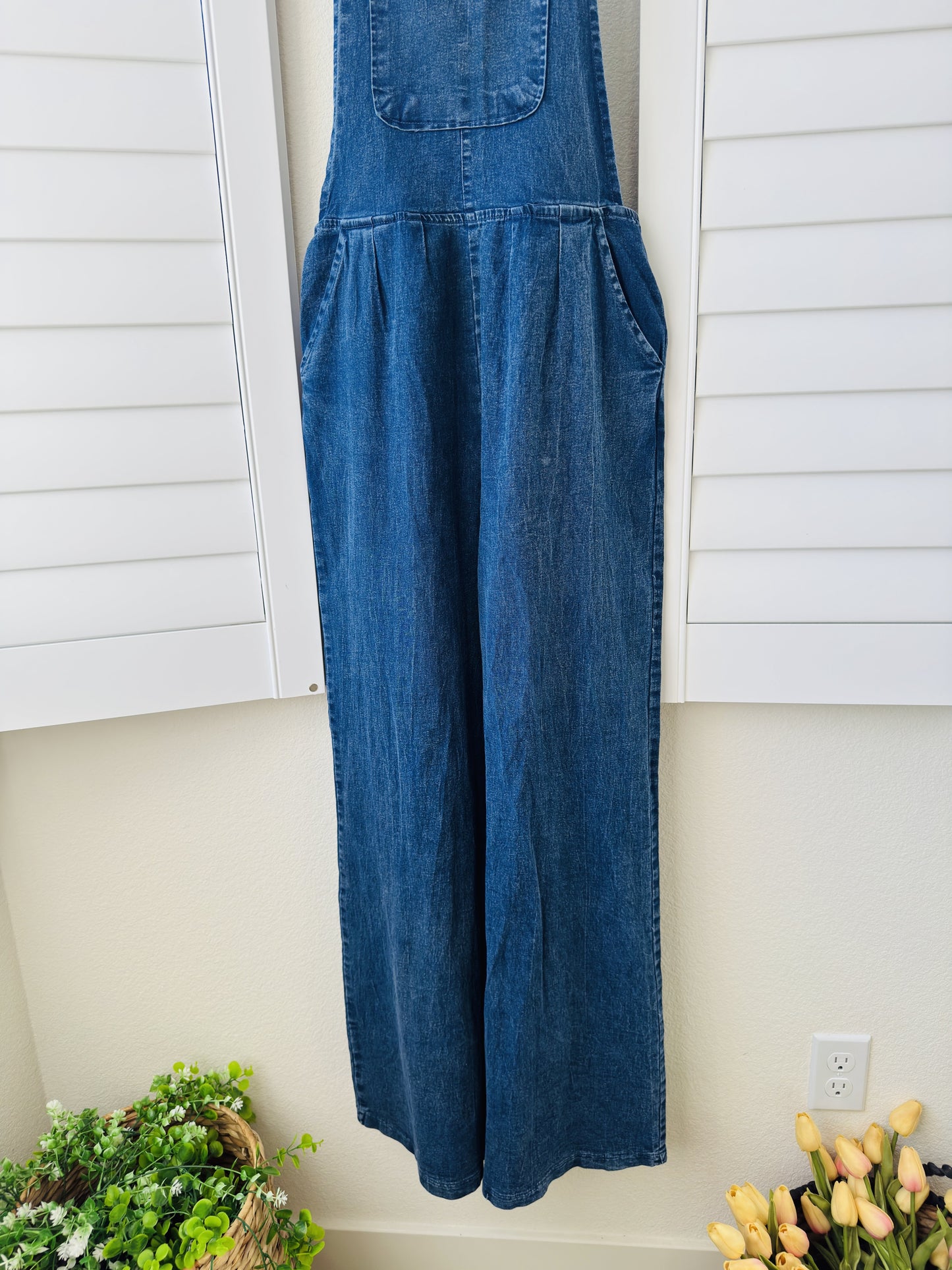 Blue Wide Leg Denim Overalls - Size S