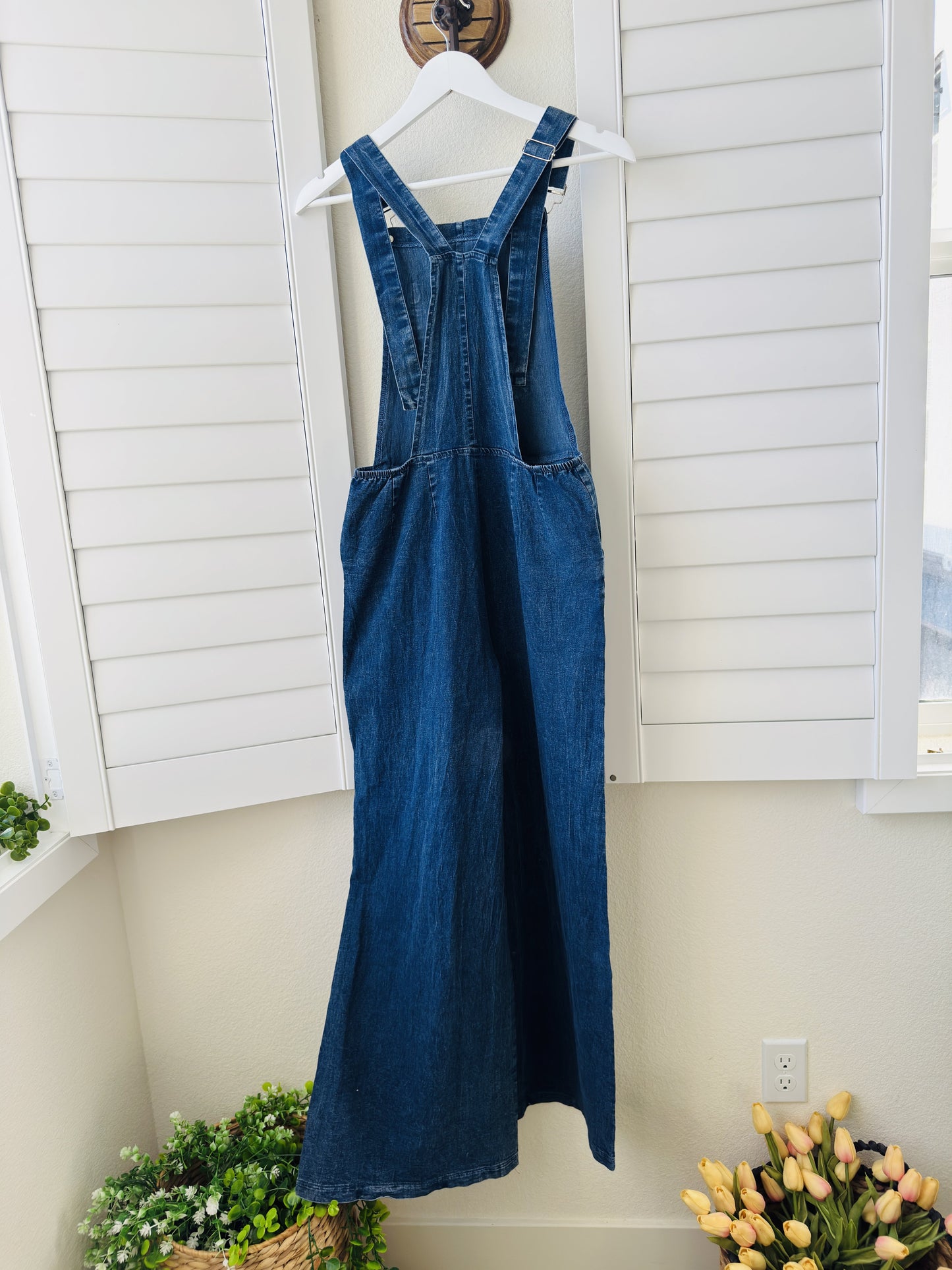 Blue Wide Leg Denim Overalls - Size S