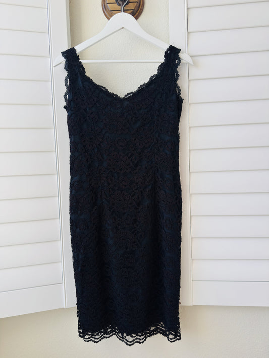 Moda International Vintage Black & Burgundy Lace Sleeveless Midi Dress - Size 8