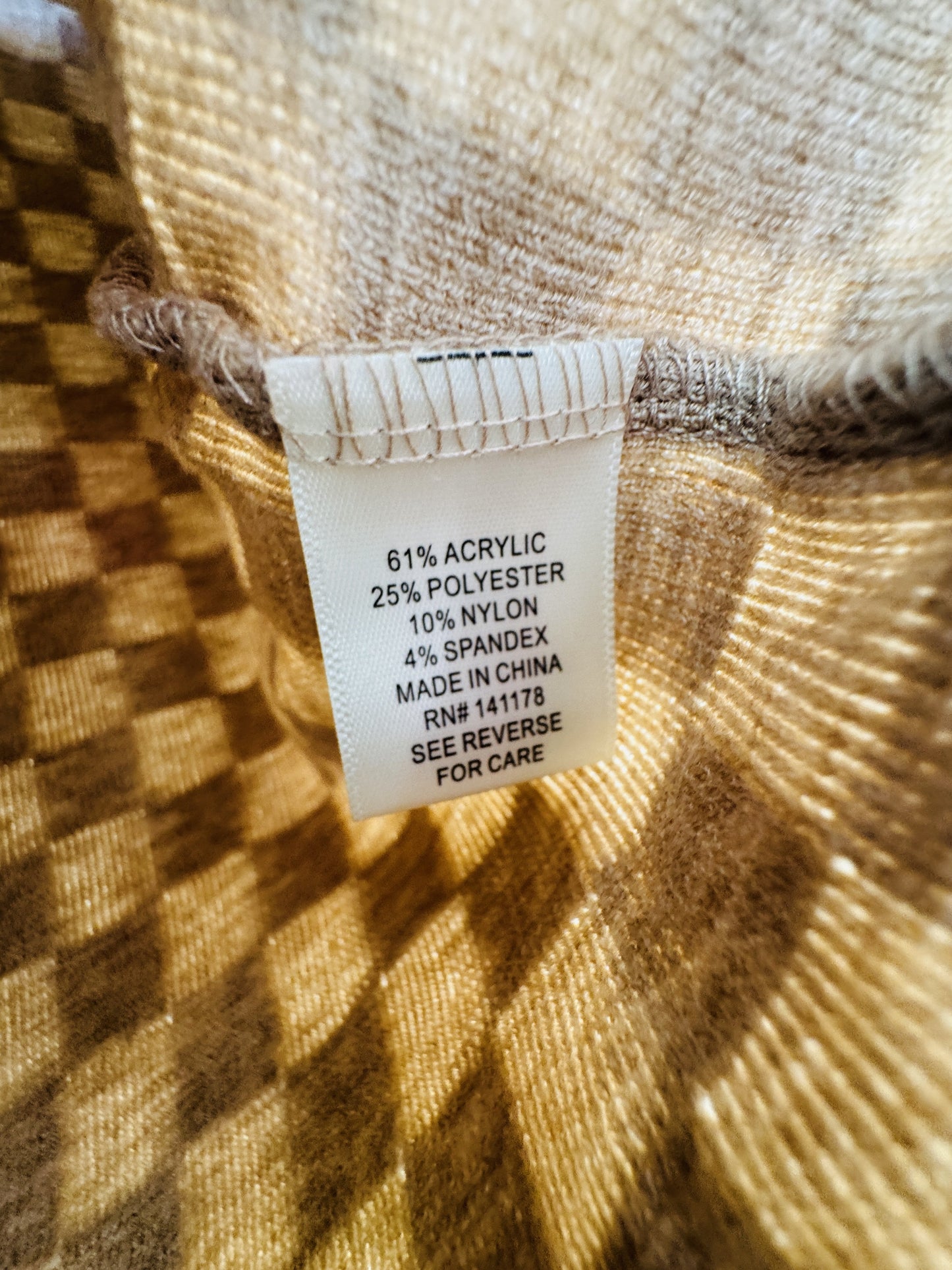 Atelier by Kirious Beige Checkered Knit Short Sleeve Top - Size L