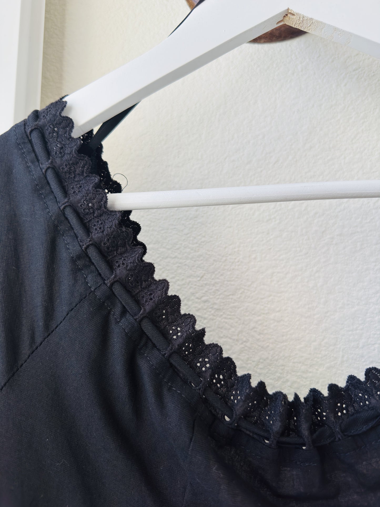 Mustard Seed Black Lace-Trim Puff Sleeve Blouse - Size L