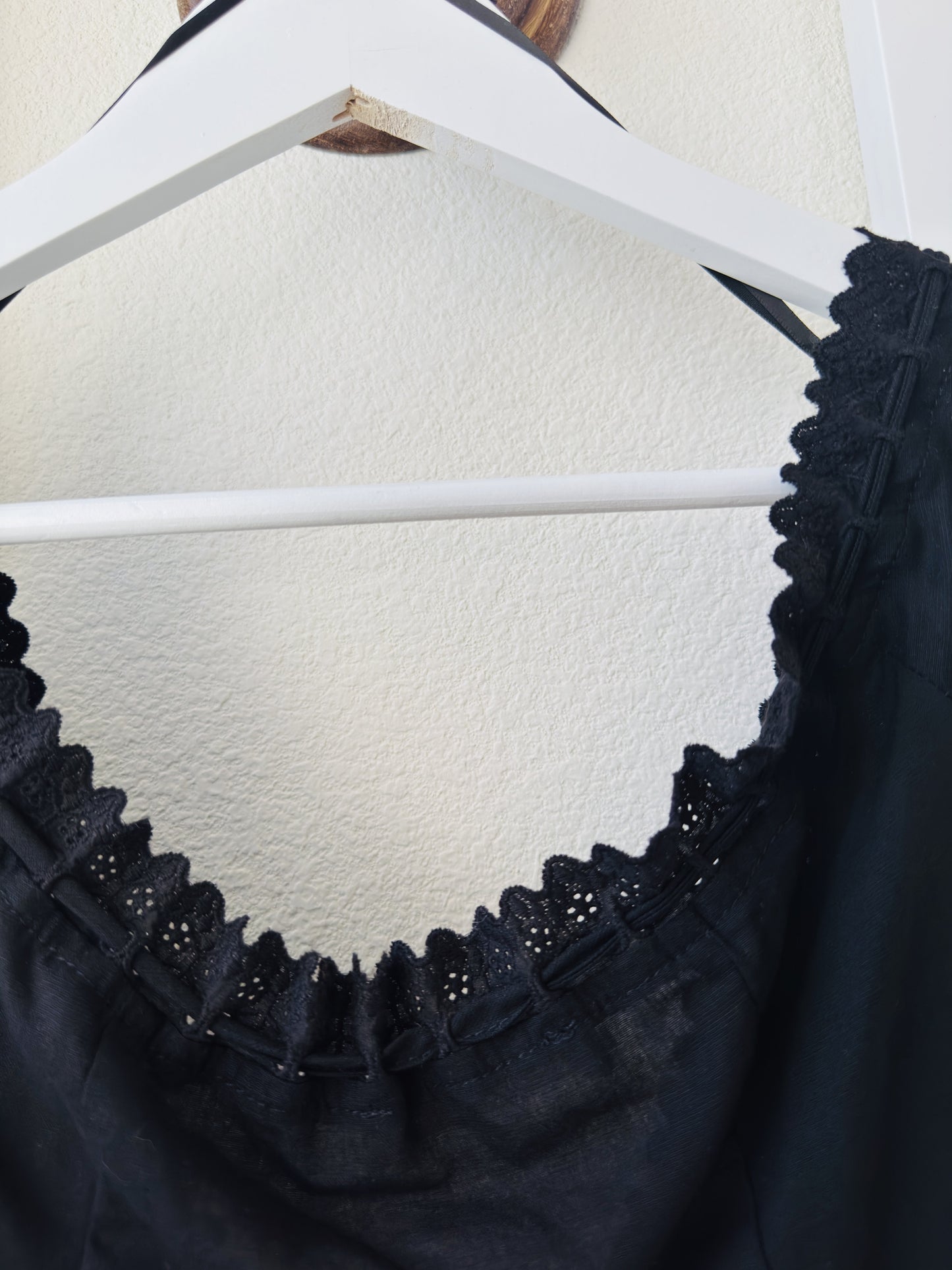 Mustard Seed Black Lace-Trim Puff Sleeve Blouse - Size L