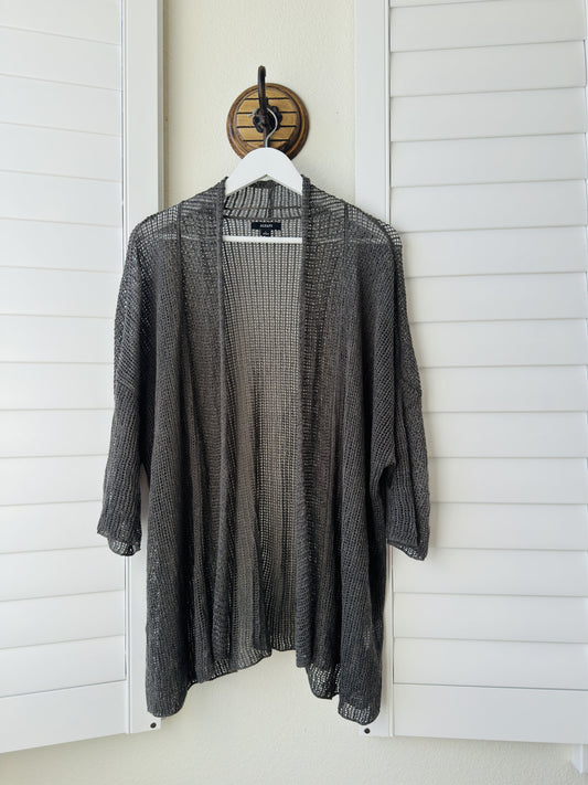 Alfani Grey Open Front Linen Blend Knit Cardigan - Size L
