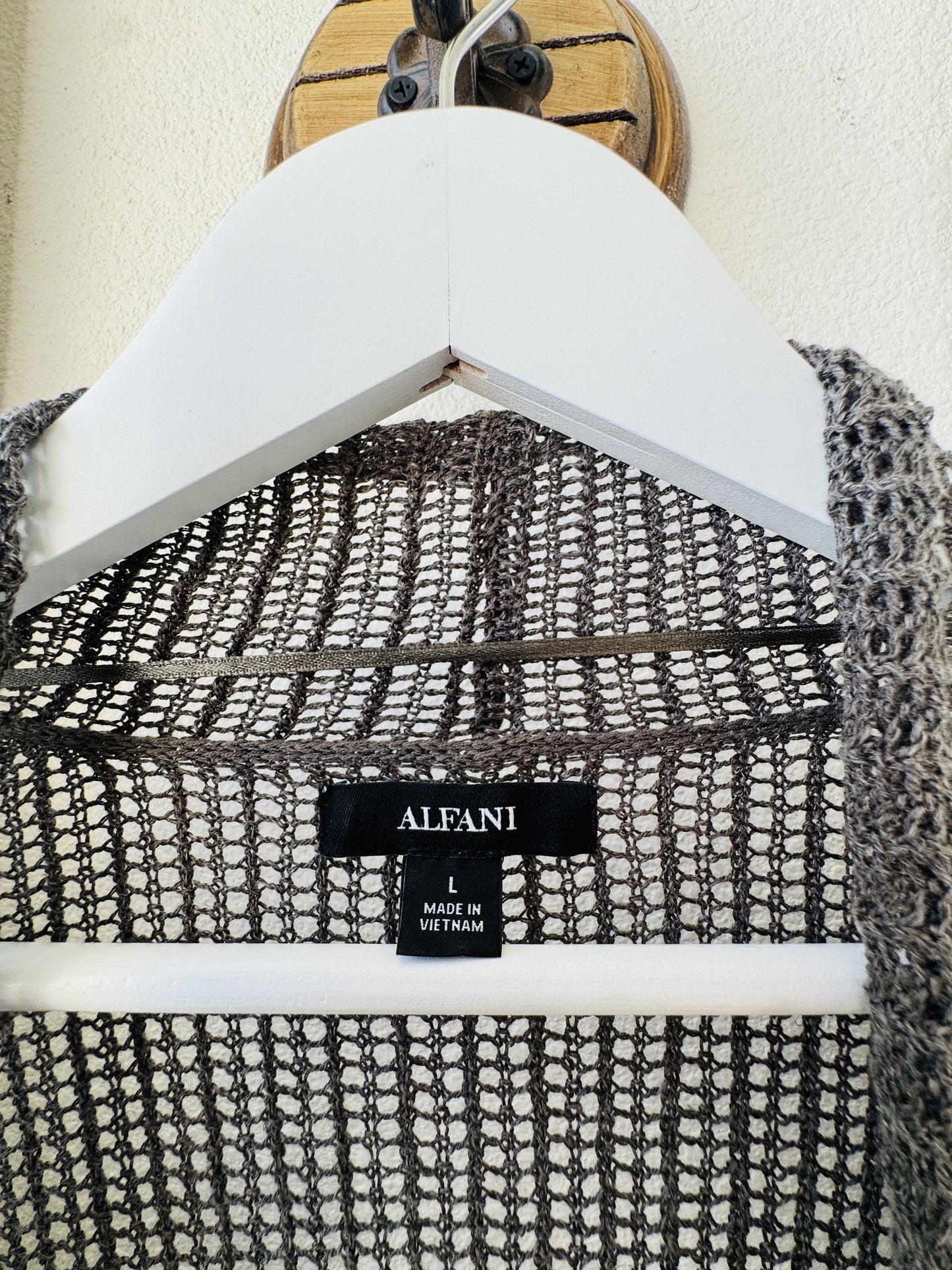 Alfani Grey Open Front Linen Blend Knit Cardigan - Size L