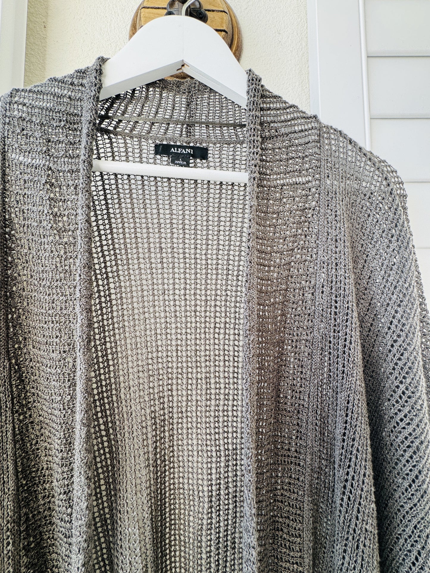 Alfani Grey Open Front Linen Blend Knit Cardigan - Size L