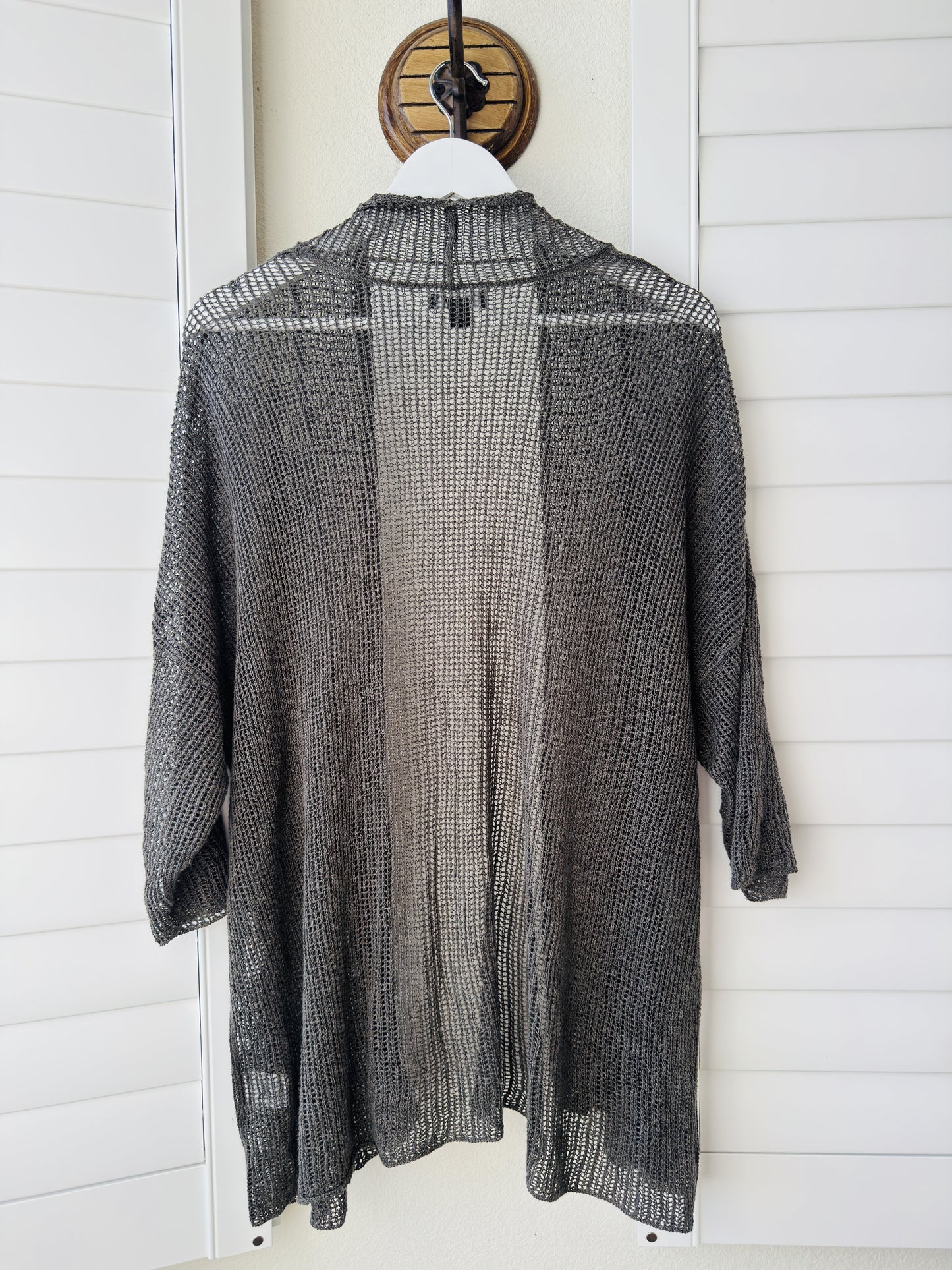 Alfani Grey Open Front Linen Blend Knit Cardigan - Size L