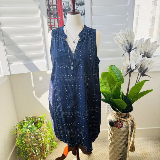 Time and Tru Navy Blue Bandana Print Sleeveless Shift Dress Size XL