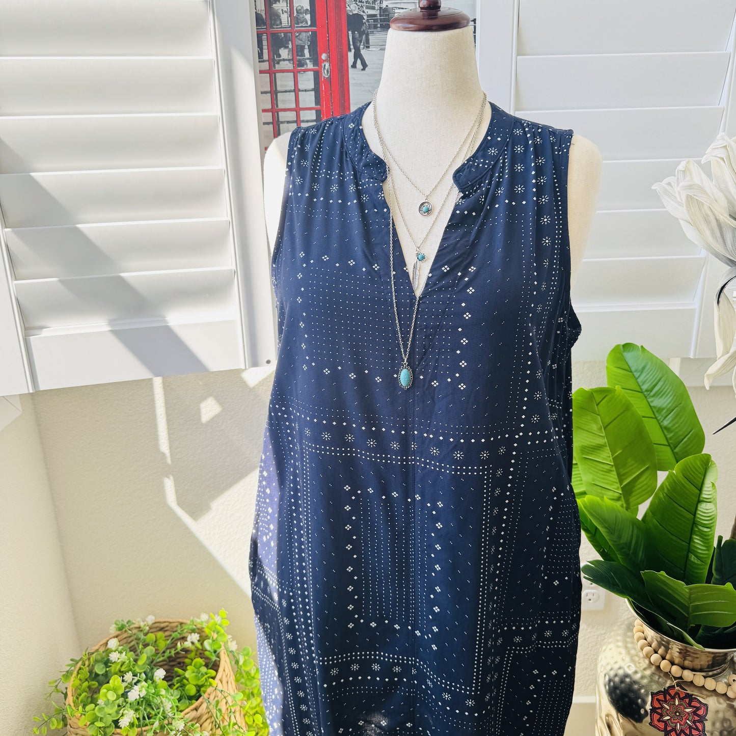Time and Tru Navy Blue Bandana Print Sleeveless Shift Dress Size XL