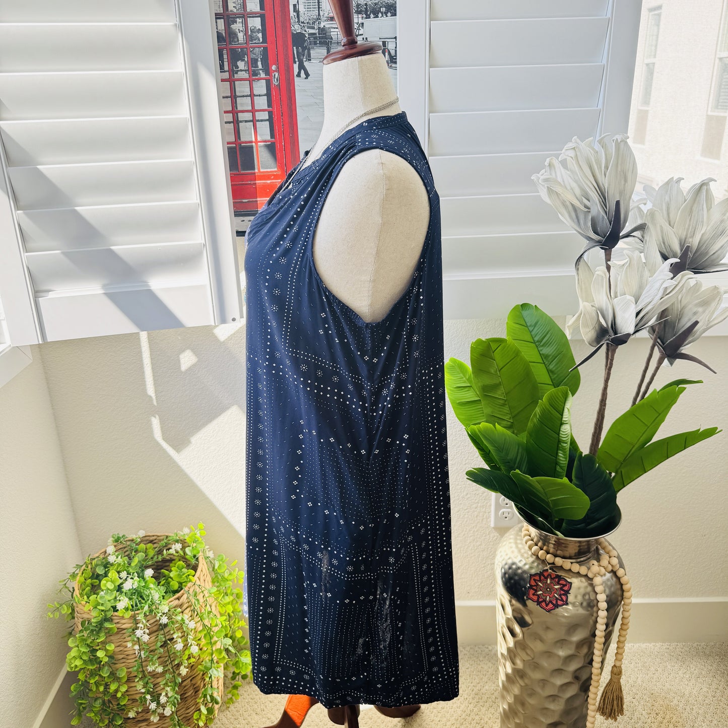 Time and Tru Navy Blue Bandana Print Sleeveless Shift Dress Size XL