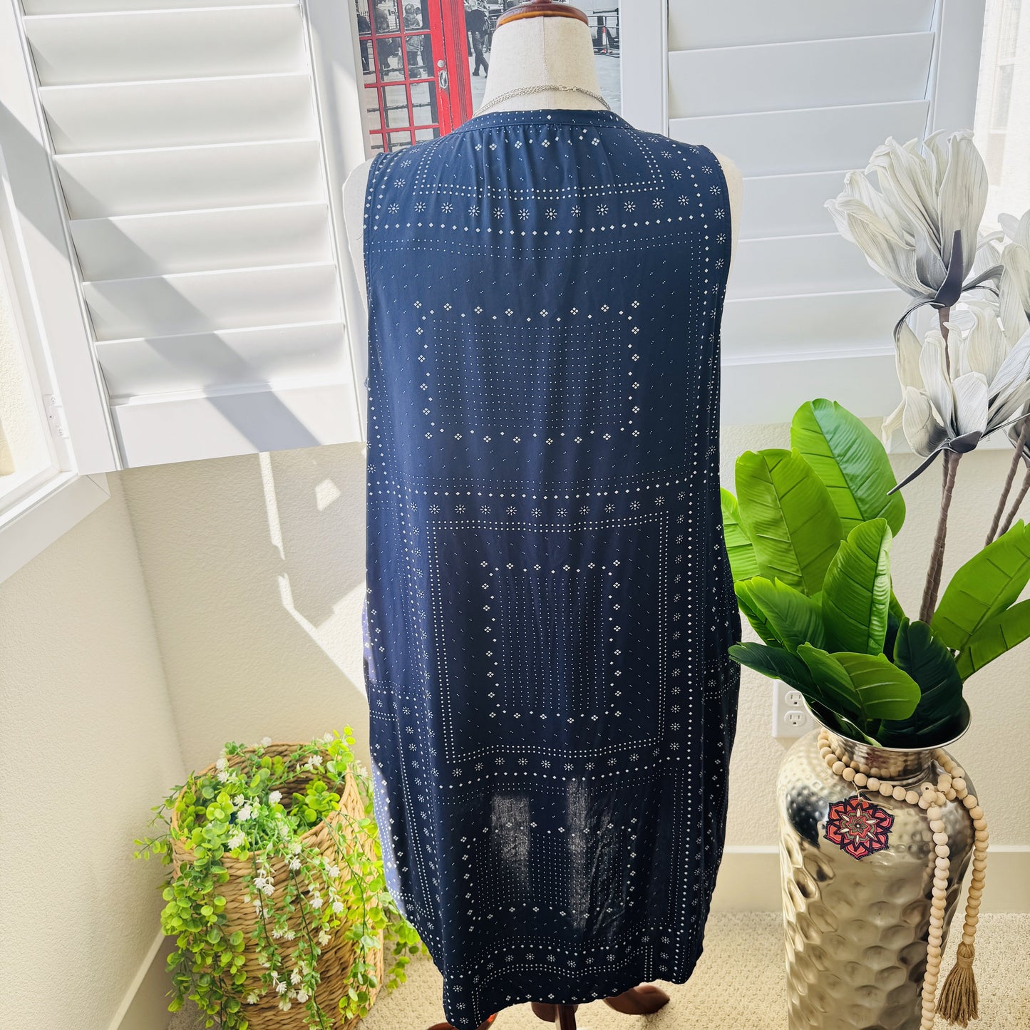 Time and Tru Navy Blue Bandana Print Sleeveless Shift Dress Size XL