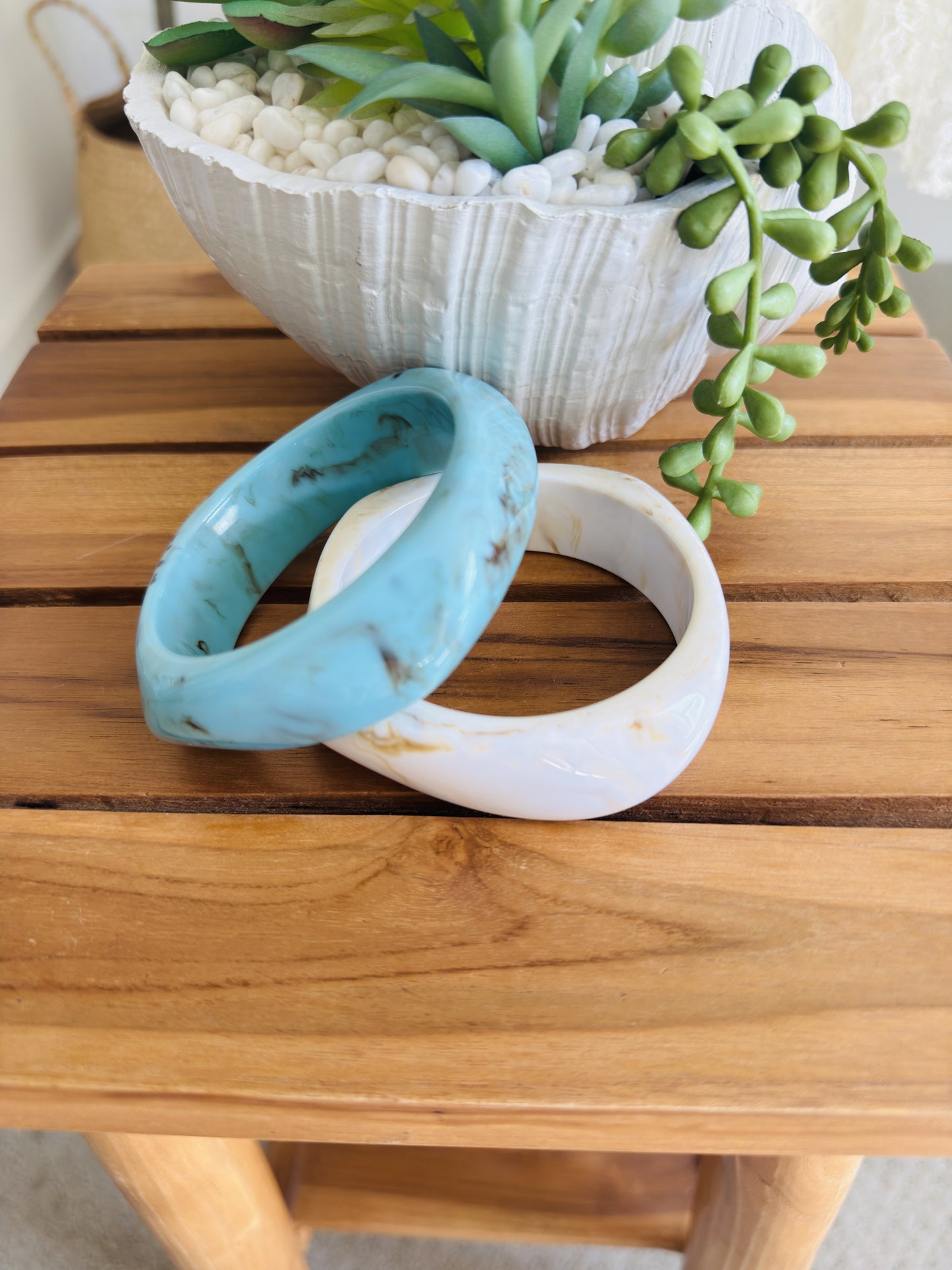 Marbled Resin Chunky Bangle Bracelet Set