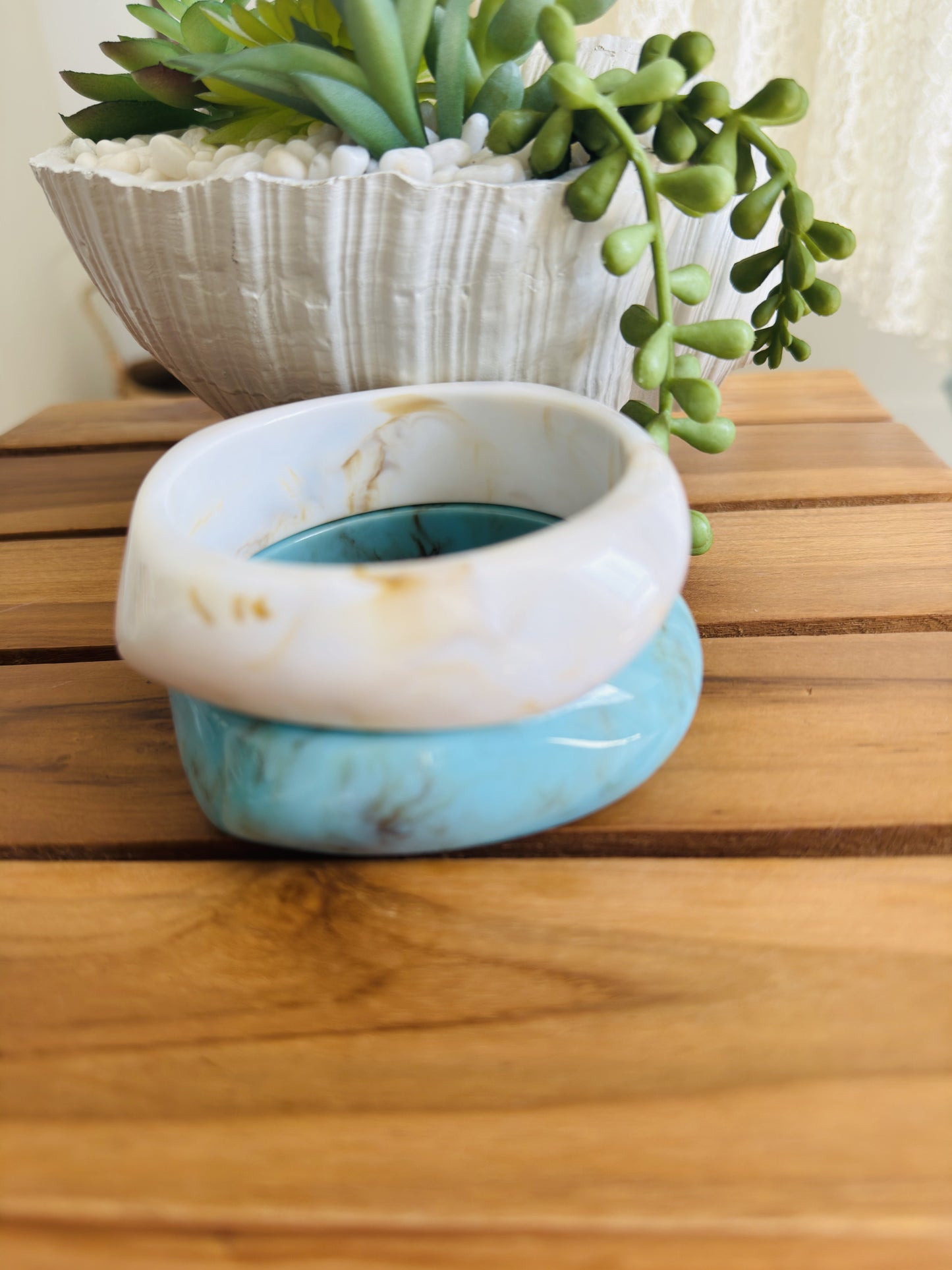 Marbled Resin Chunky Bangle Bracelet Set