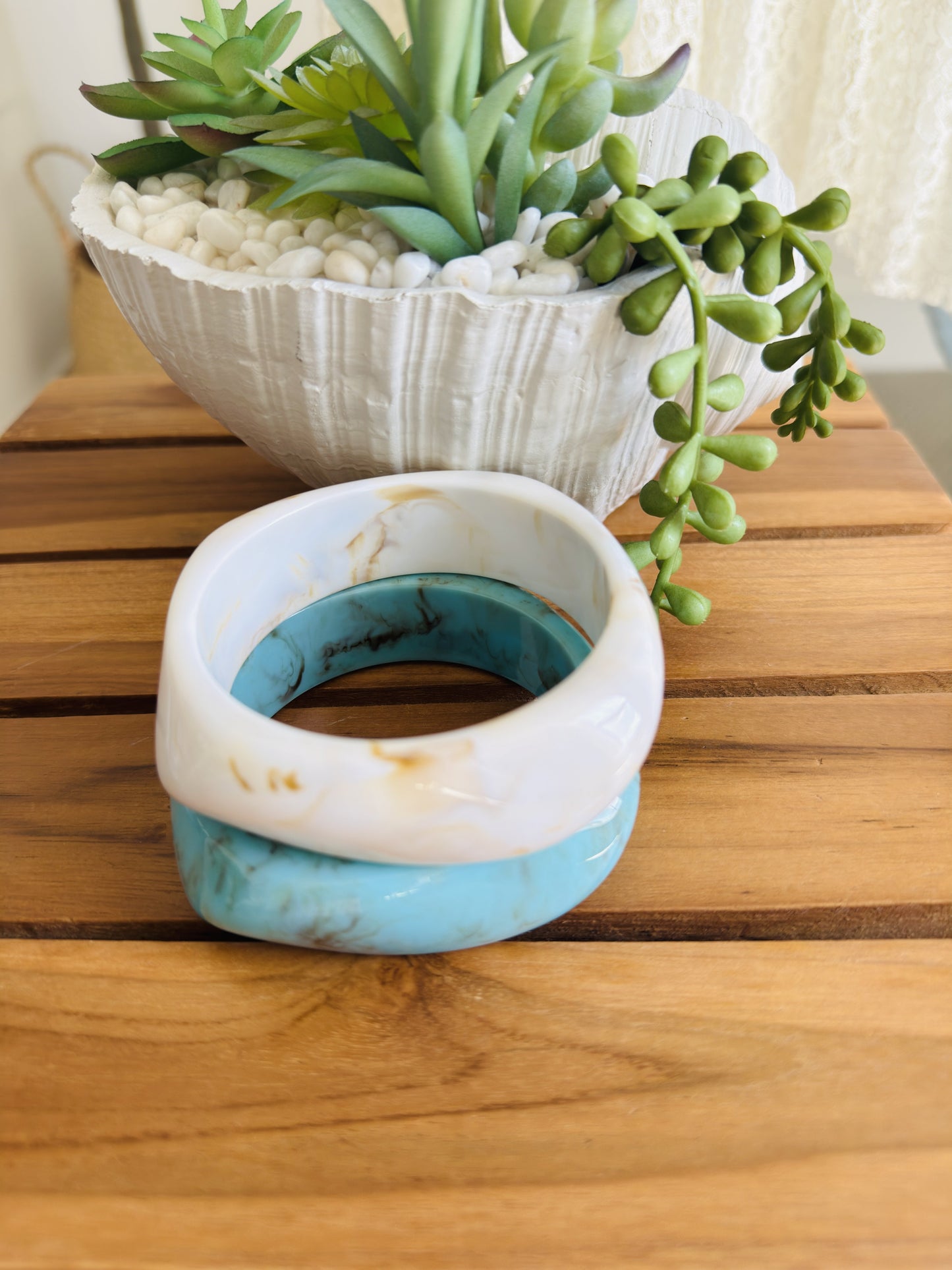 Marbled Resin Chunky Bangle Bracelet Set