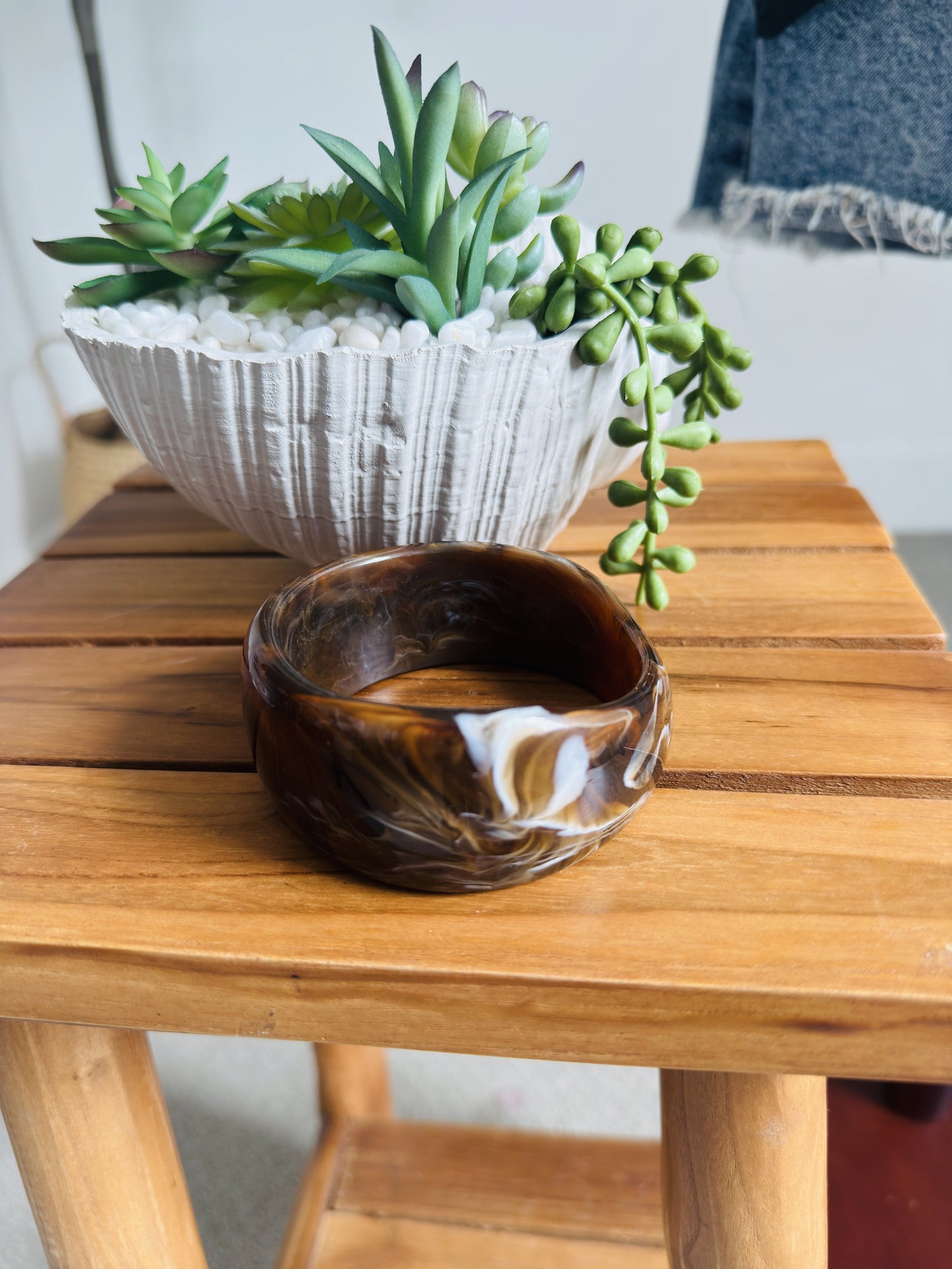 Vintage Marbled Resin Chunky Bangle Bracelet