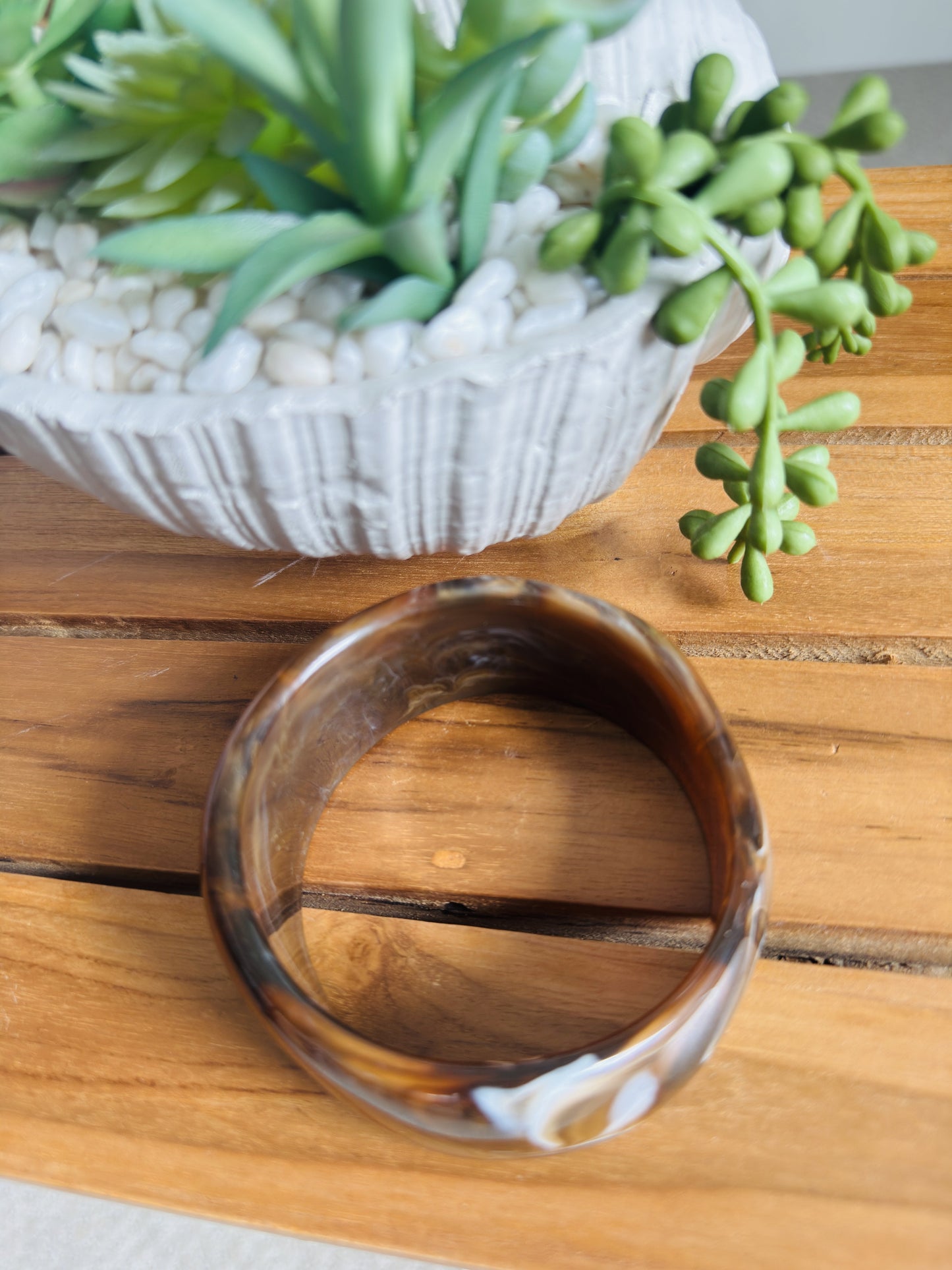 Vintage Marbled Resin Chunky Bangle Bracelet