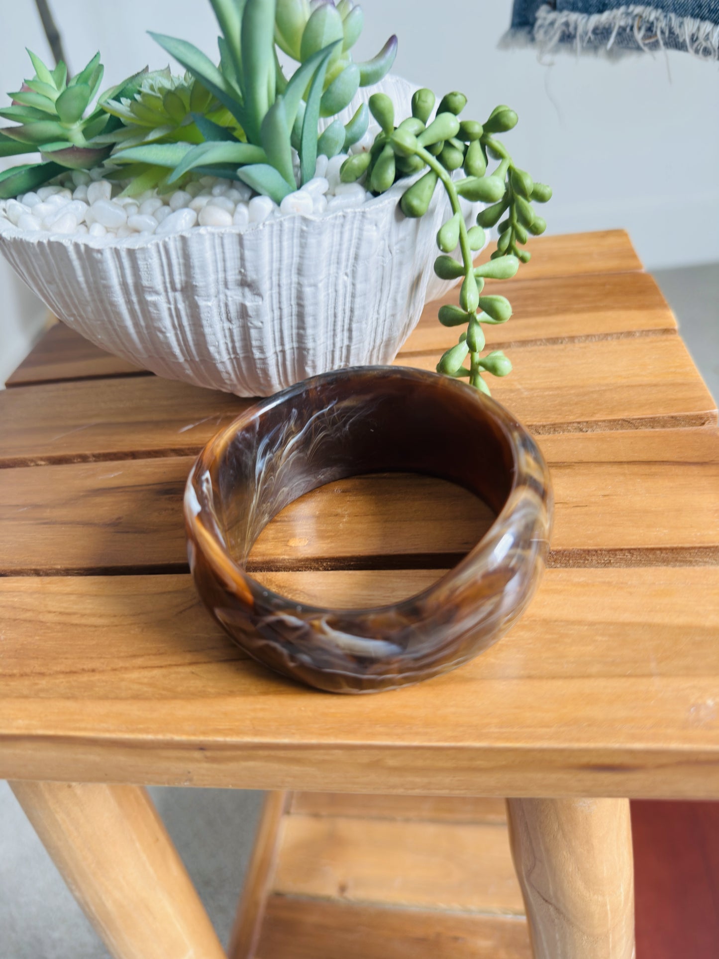 Vintage Marbled Resin Chunky Bangle Bracelet