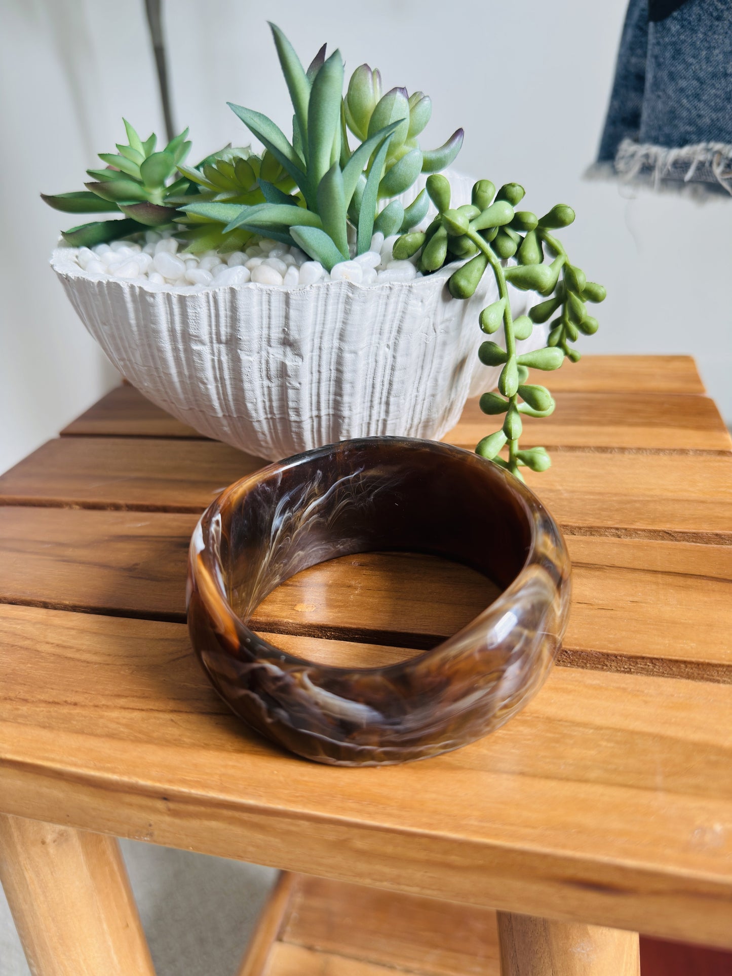 Vintage Marbled Resin Chunky Bangle Bracelet