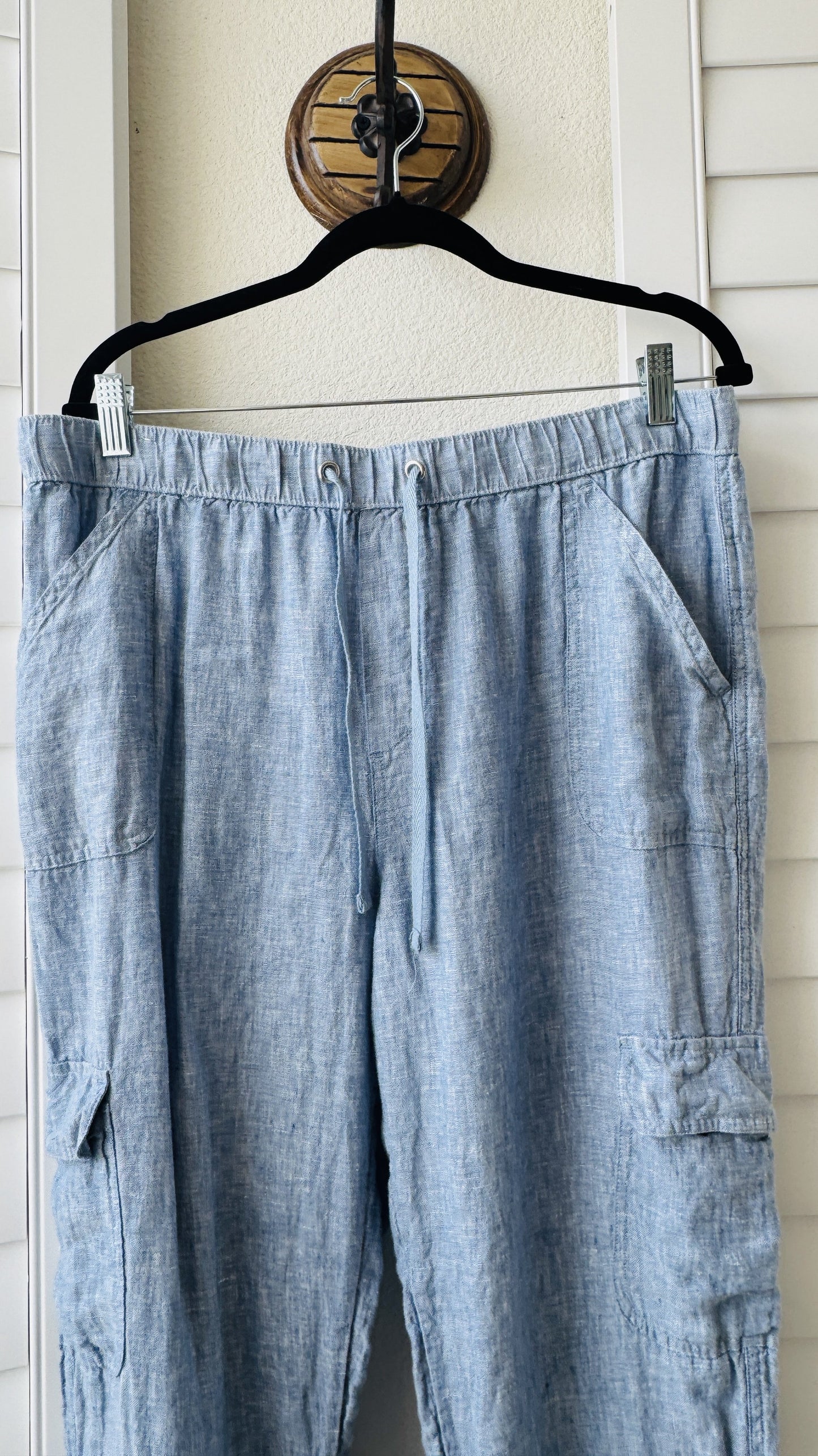 Nicole Miller New York Blue Linen Cargo Jogger Pants Size XL