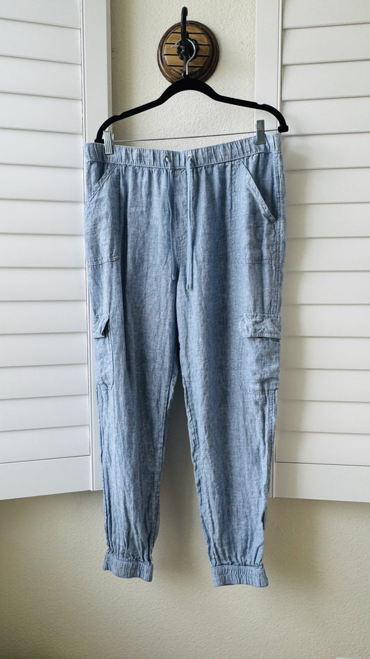 Nicole Miller New York Blue Linen Cargo Jogger Pants Size XL