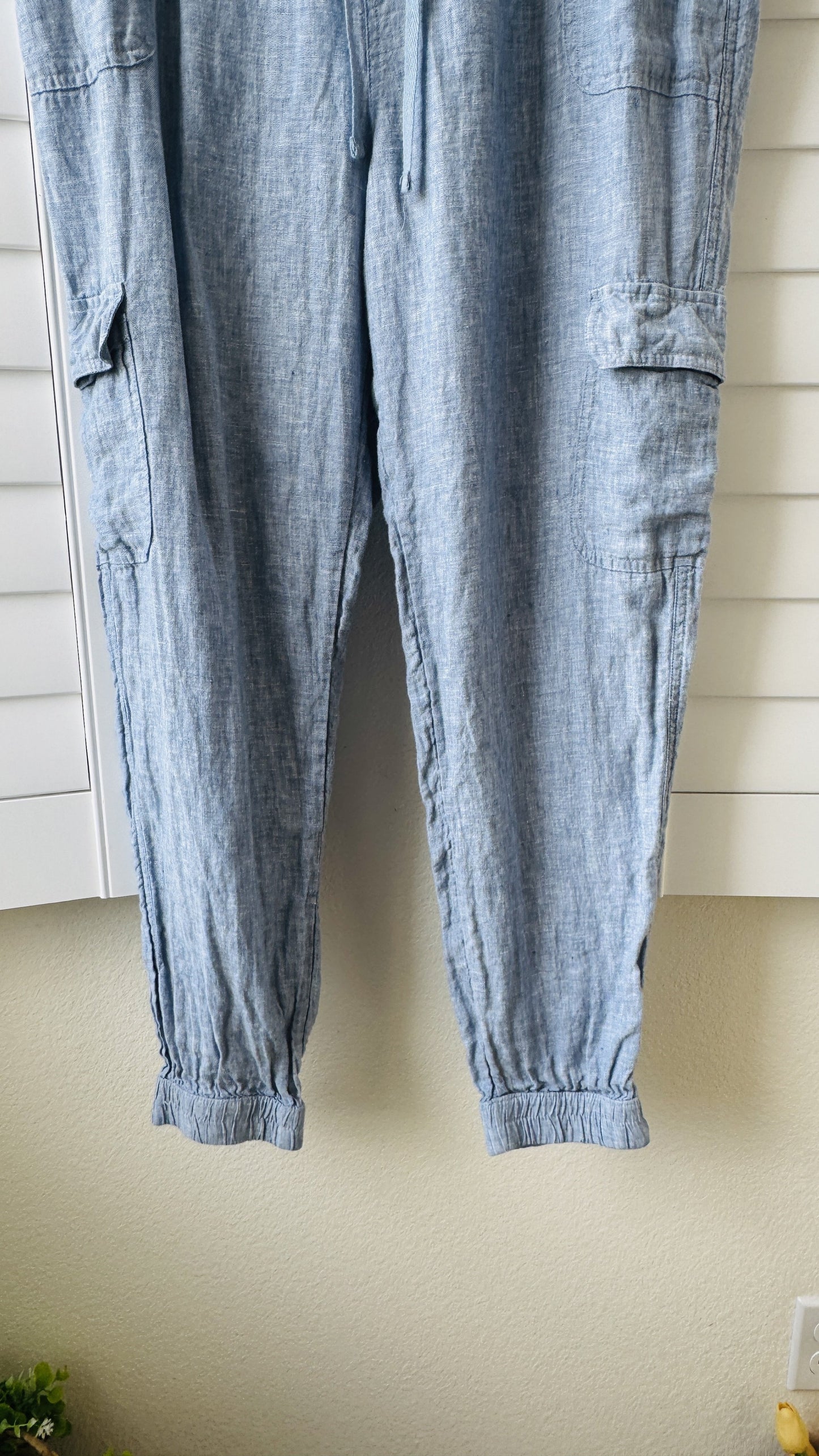 Nicole Miller New York Blue Linen Cargo Jogger Pants Size XL