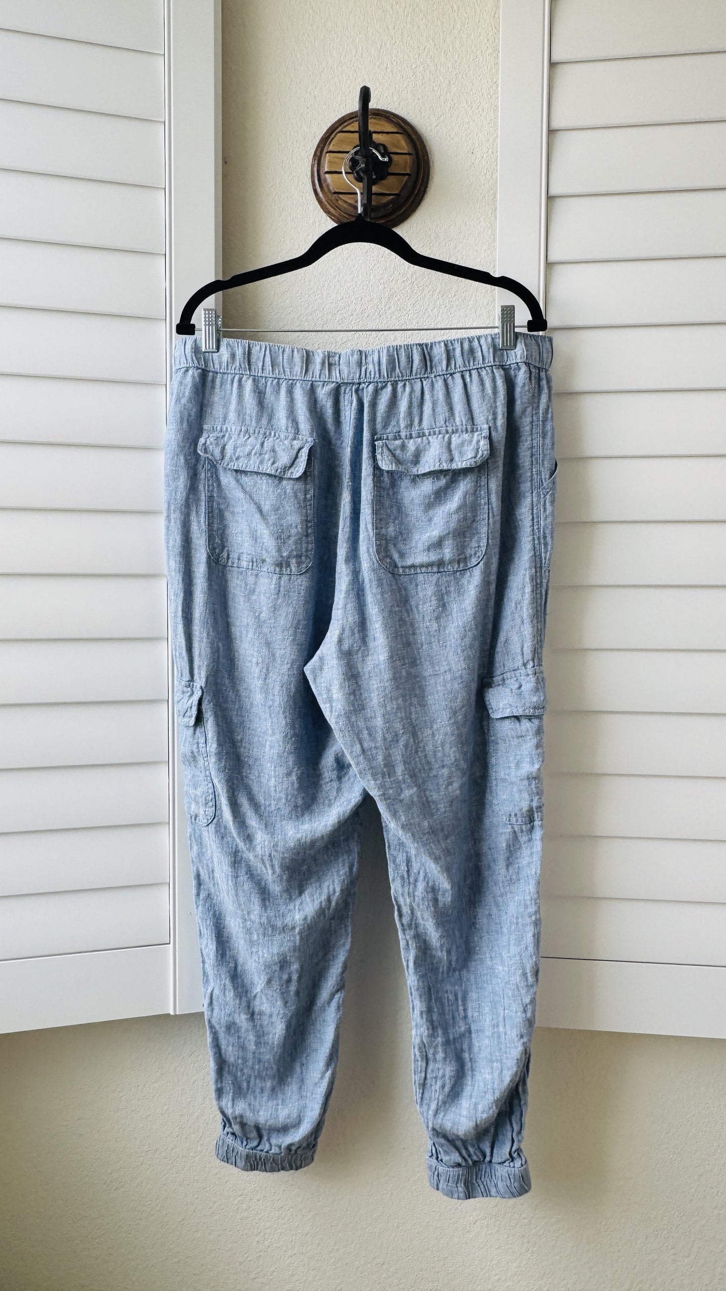 Nicole Miller New York Blue Linen Cargo Jogger Pants Size XL