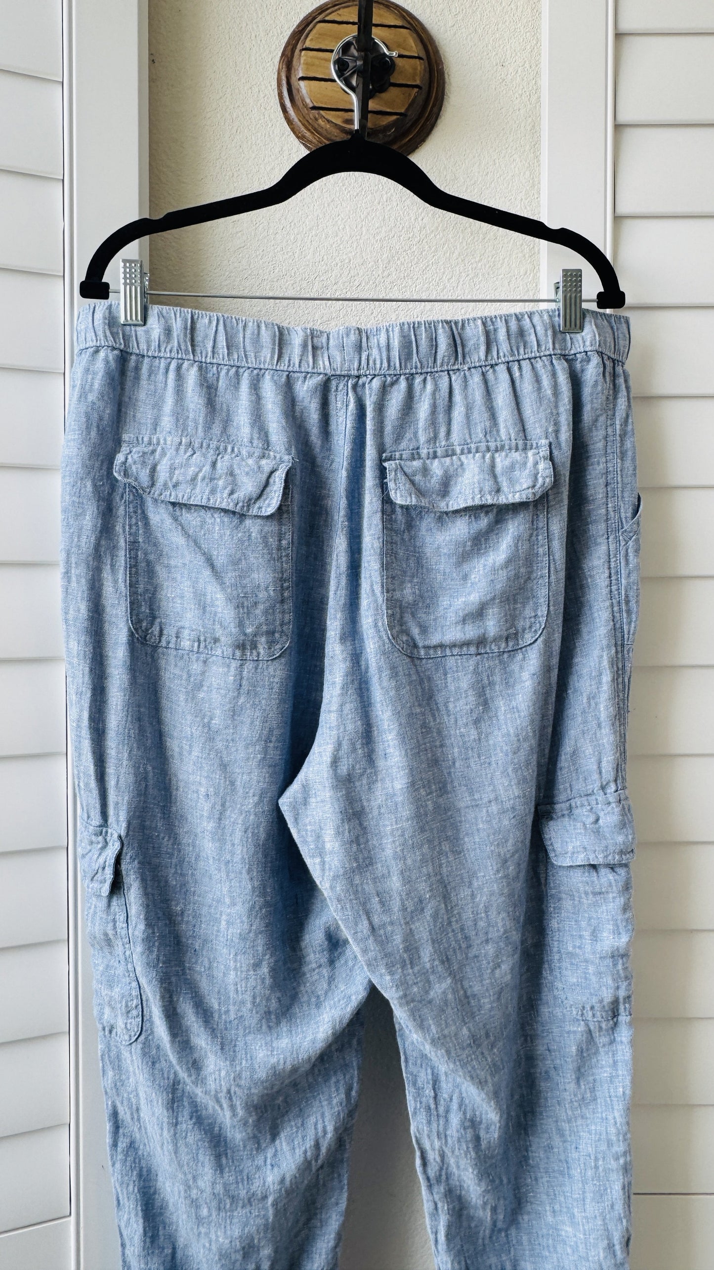 Nicole Miller New York Blue Linen Cargo Jogger Pants Size XL