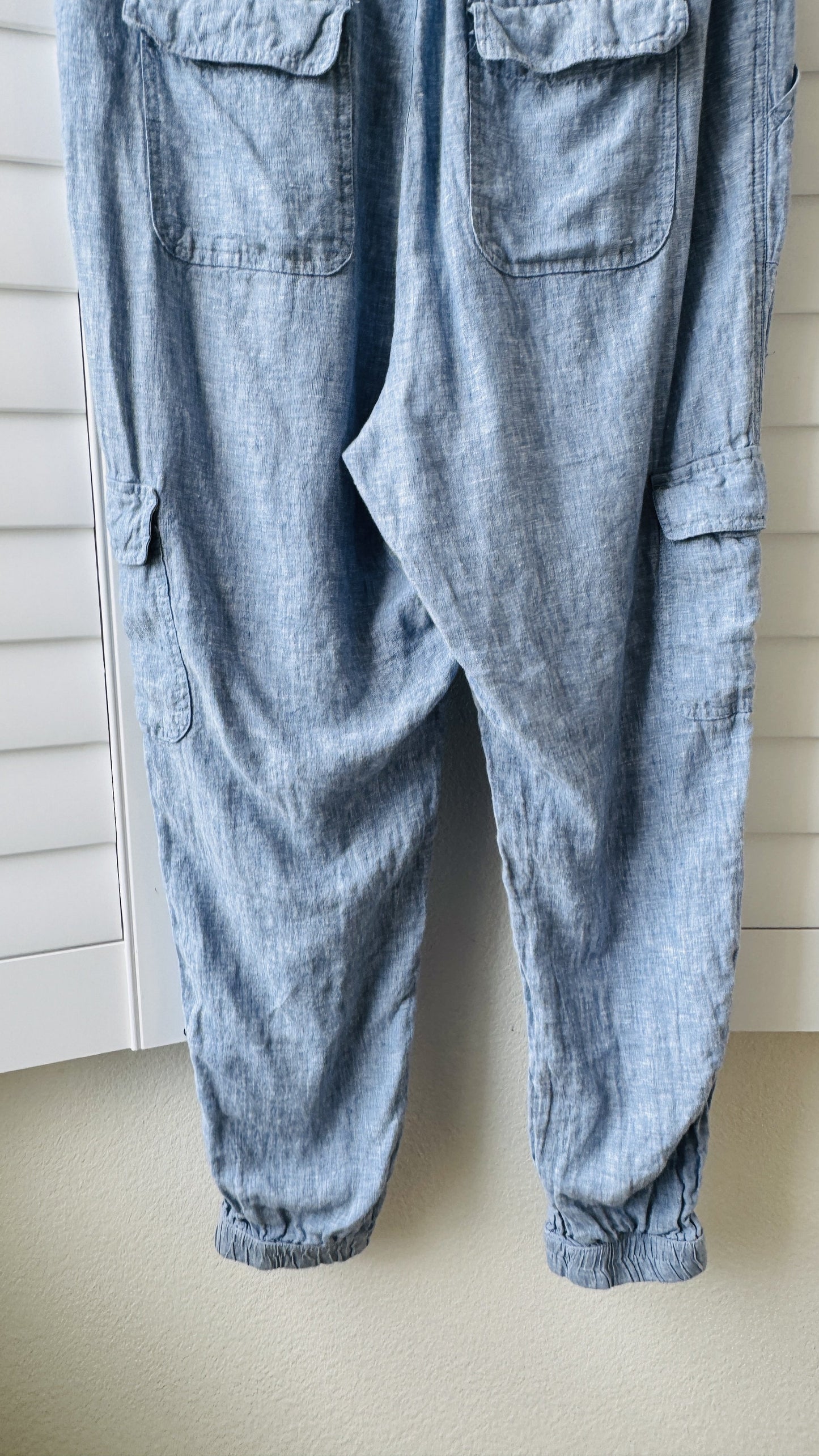 Nicole Miller New York Blue Linen Cargo Jogger Pants Size XL